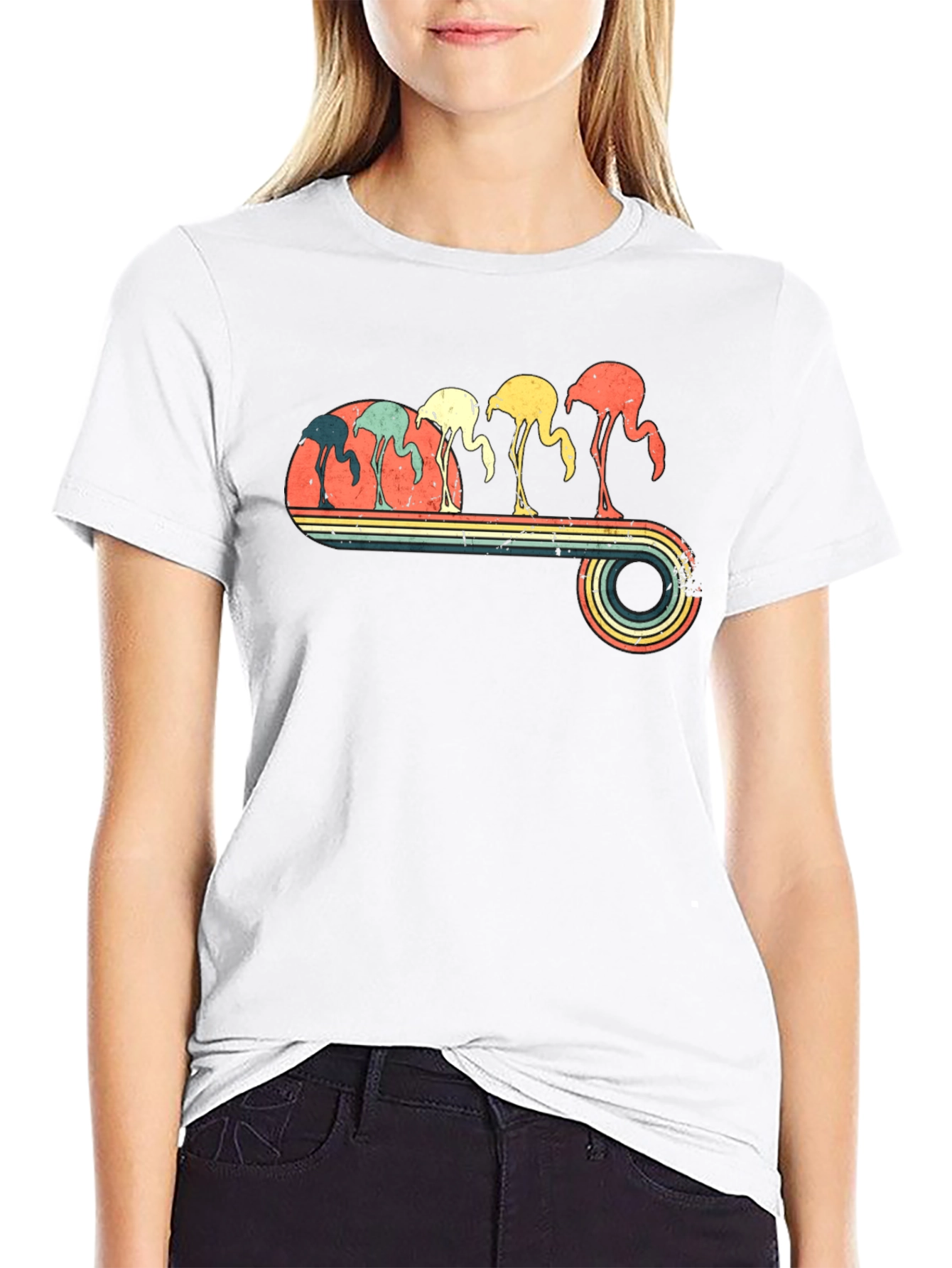 Retro Flamingo Graphic Tee - Black