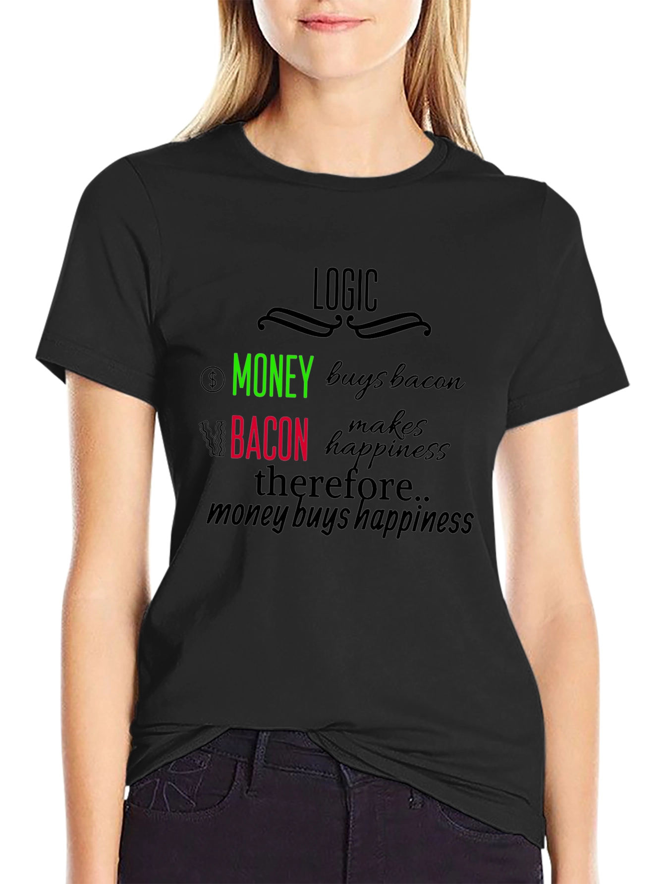Logic: Money Buys Bacon T-Shirt - Funny Foodie Tee