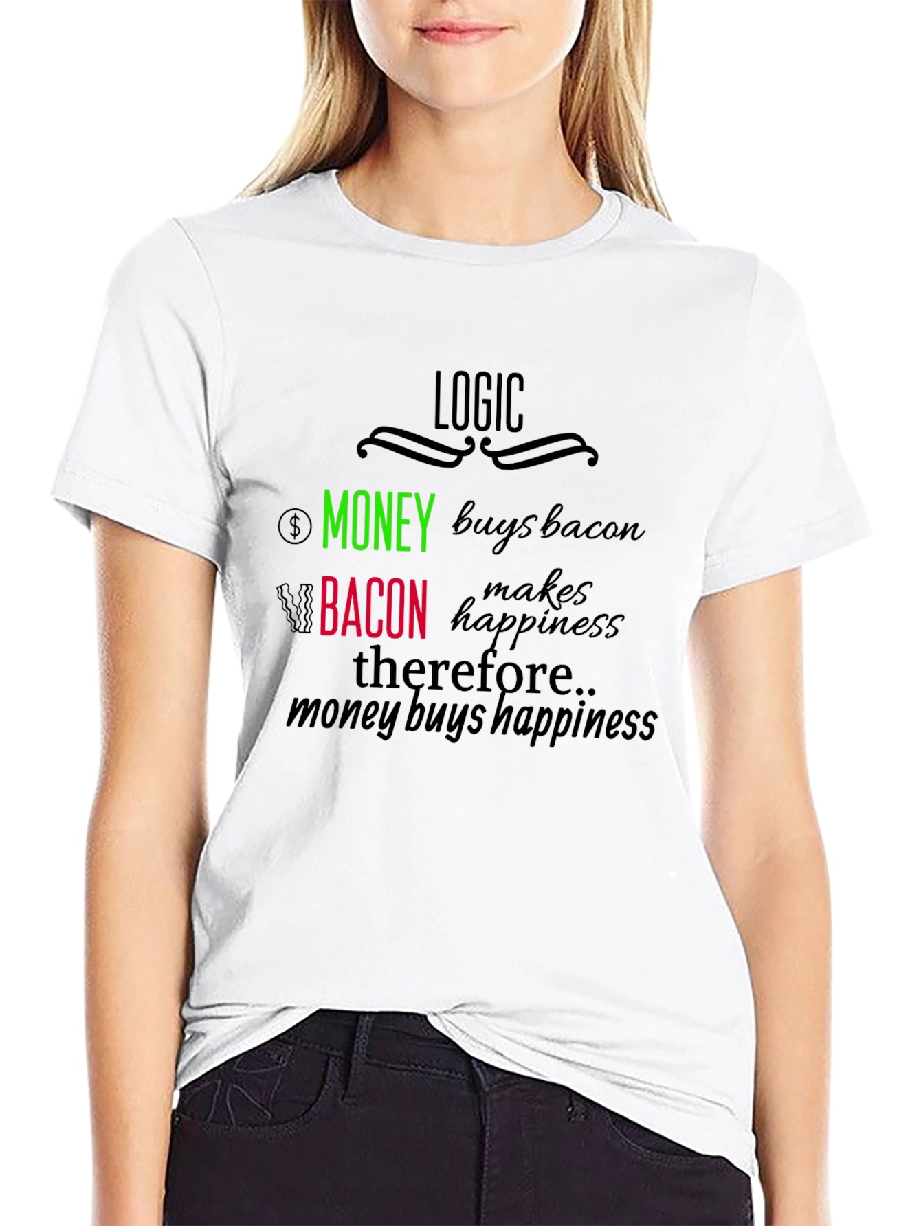 Logic: Money Buys Bacon T-Shirt - Funny Foodie Tee