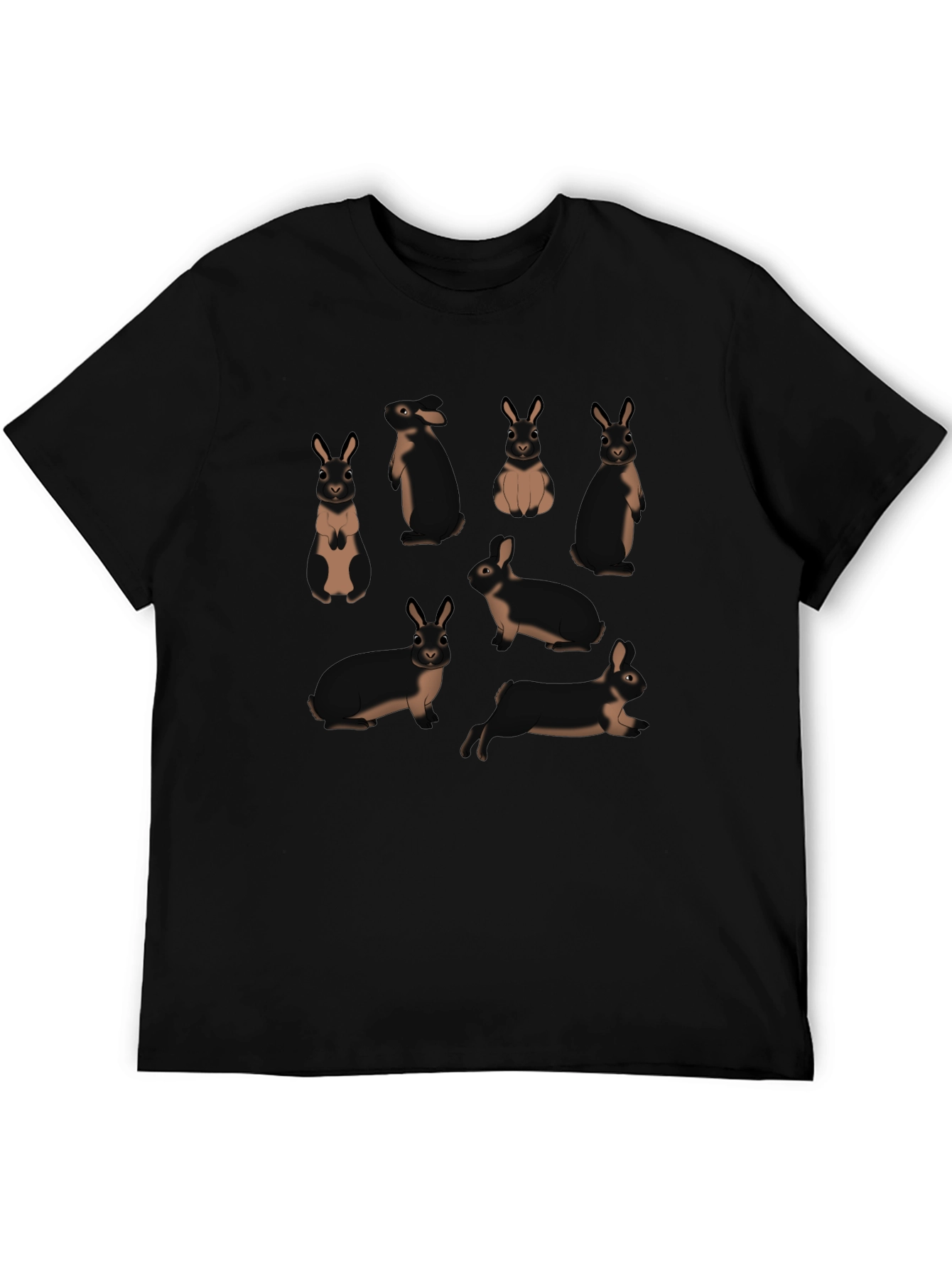 Cute Rabbit Pattern Black T-Shirt