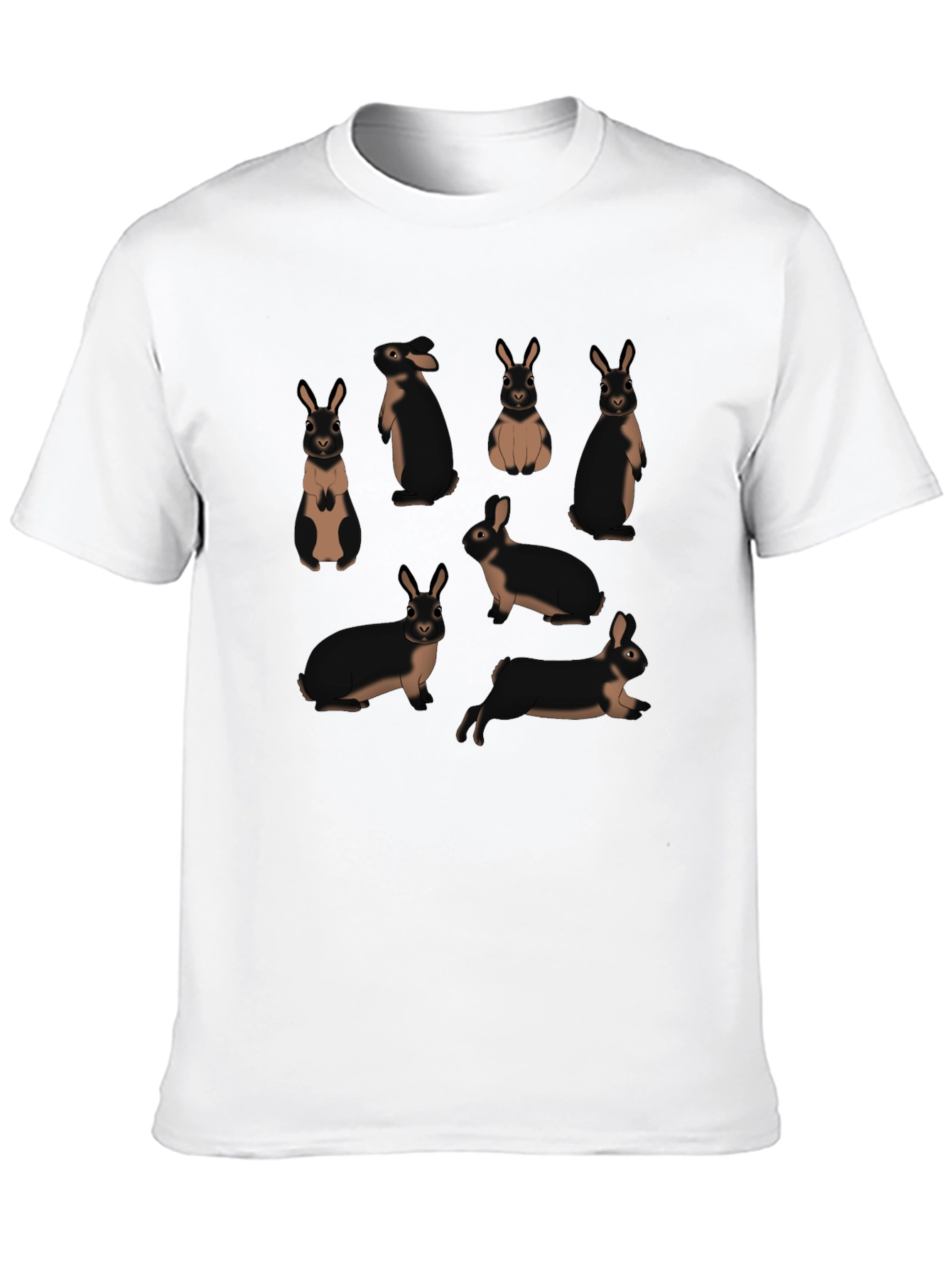 Cute Rabbit Pattern Black T-Shirt