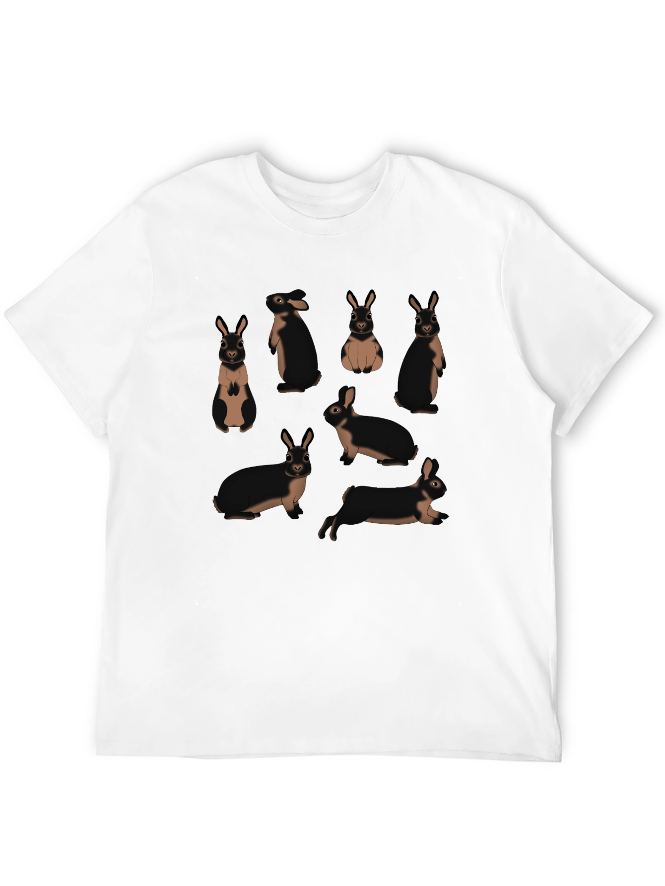 Cute Rabbit Pattern Black T-Shirt