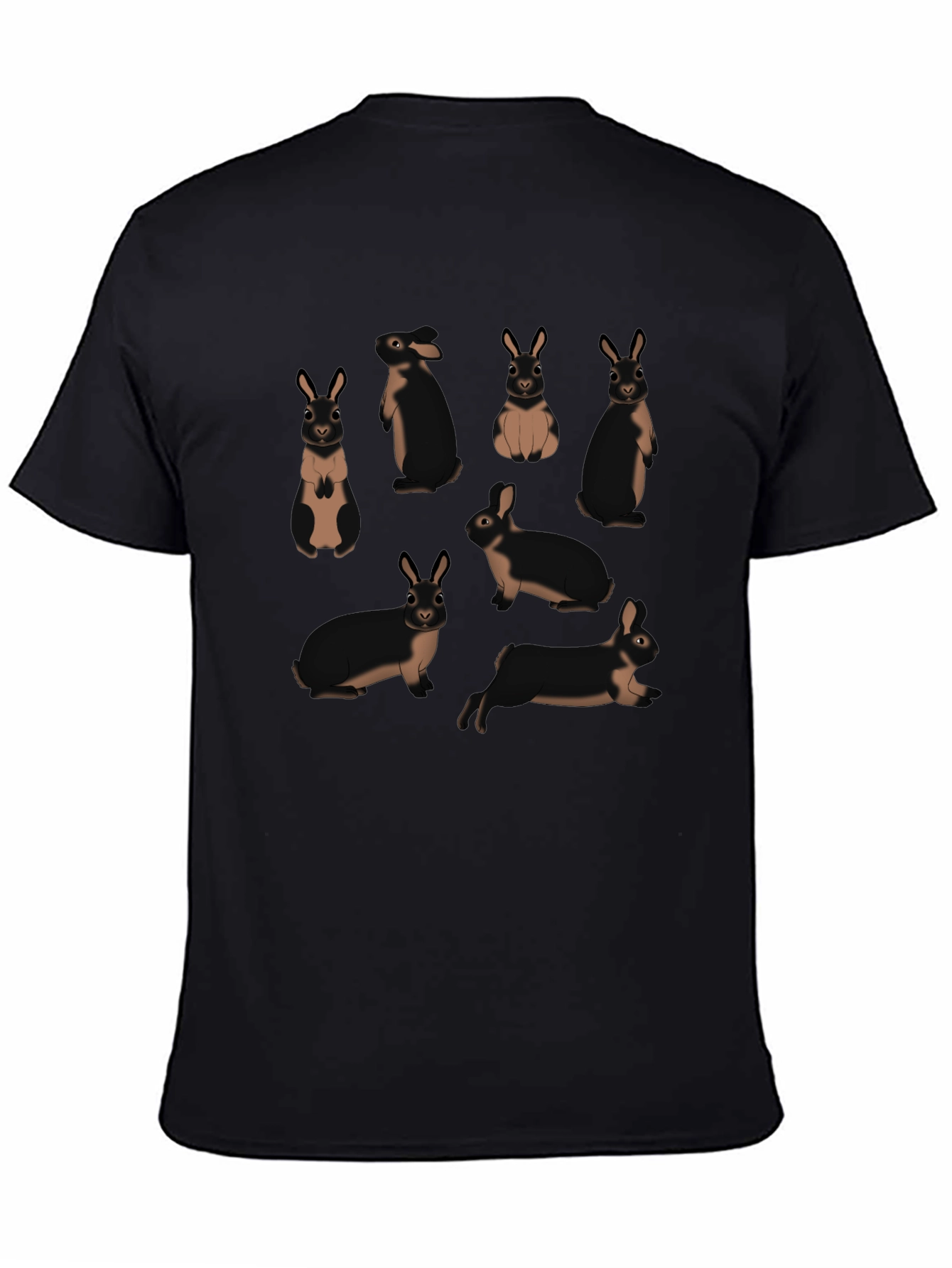 Cute Rabbit Pattern Black T-Shirt