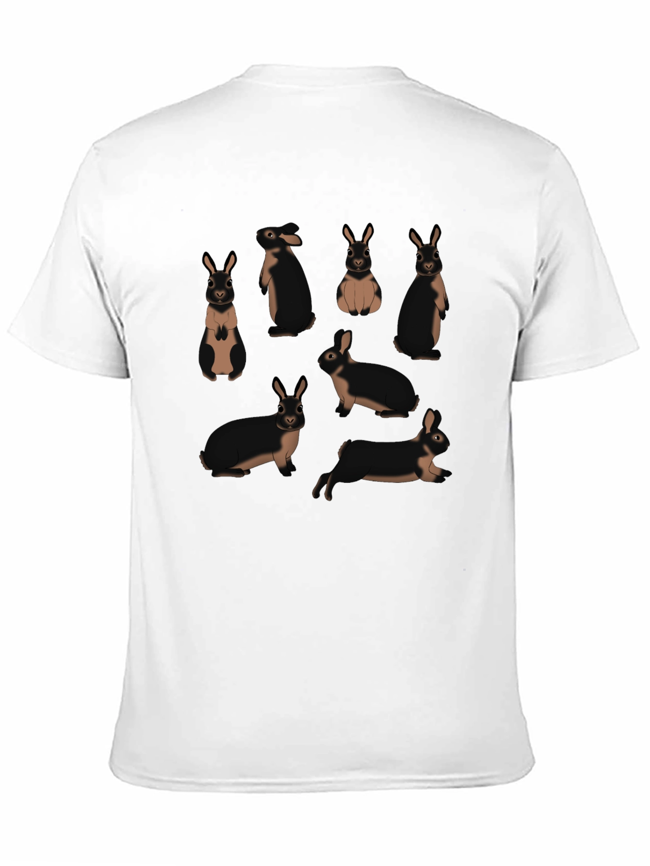Cute Rabbit Pattern Black T-Shirt