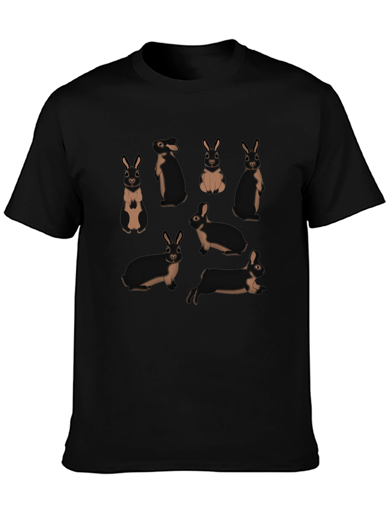 Cute Rabbit Pattern Black T-Shirt