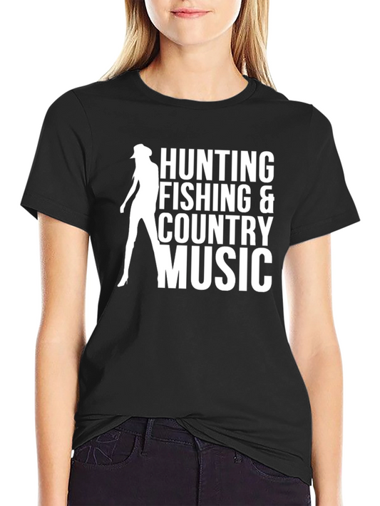Hunting Fishing Country Music Black Graphic Tee