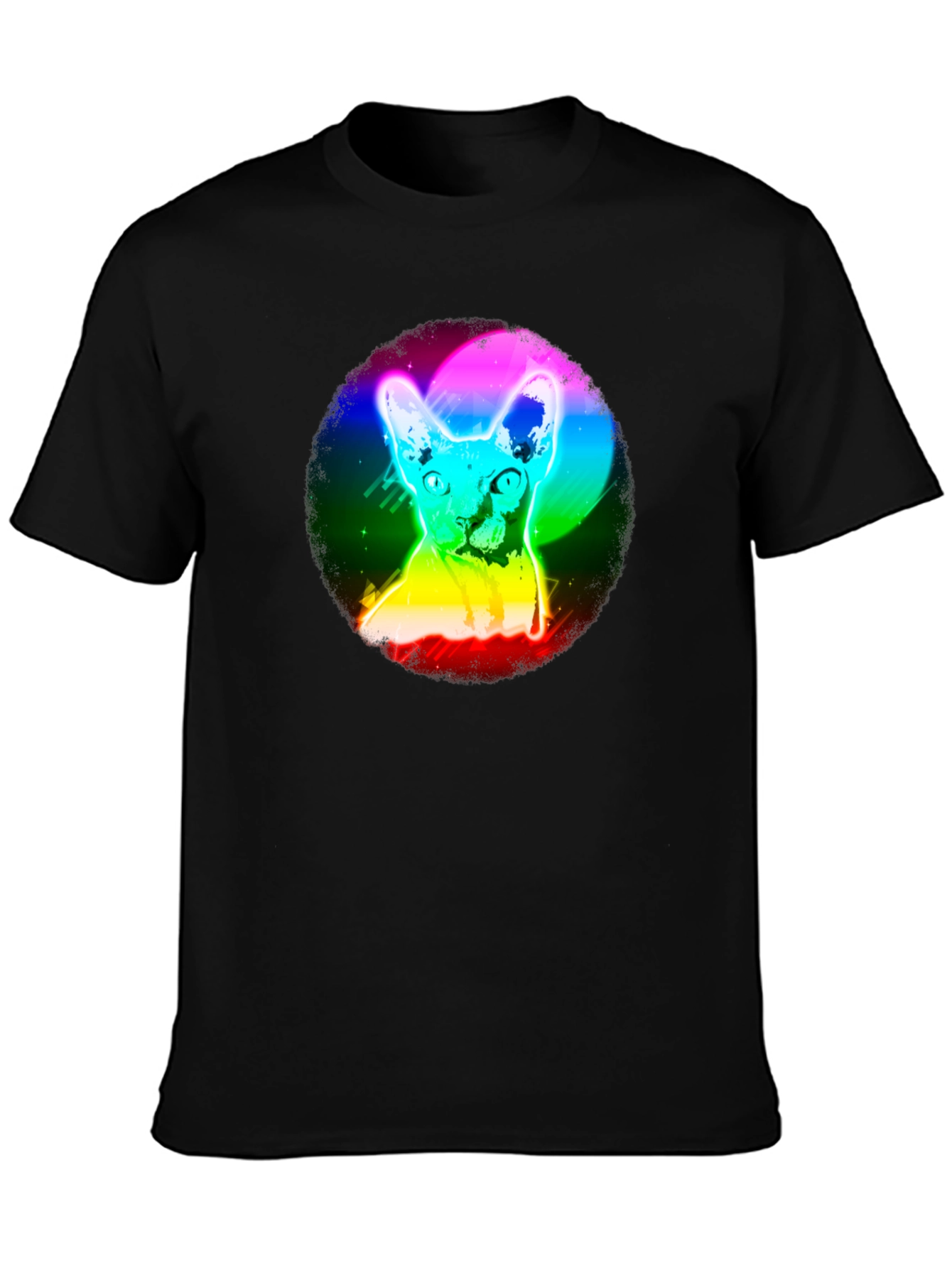 Rainbow Cat Graphic Black T-Shirt