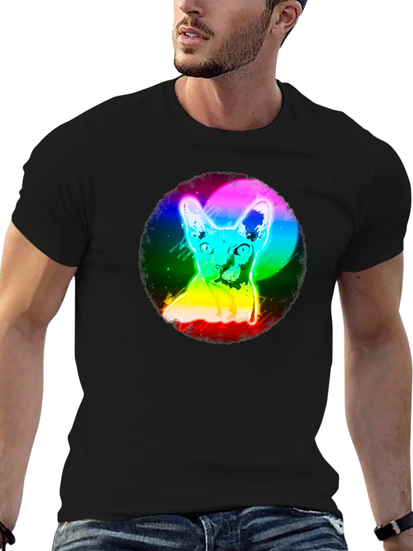 Rainbow Cat Graphic Black T-Shirt