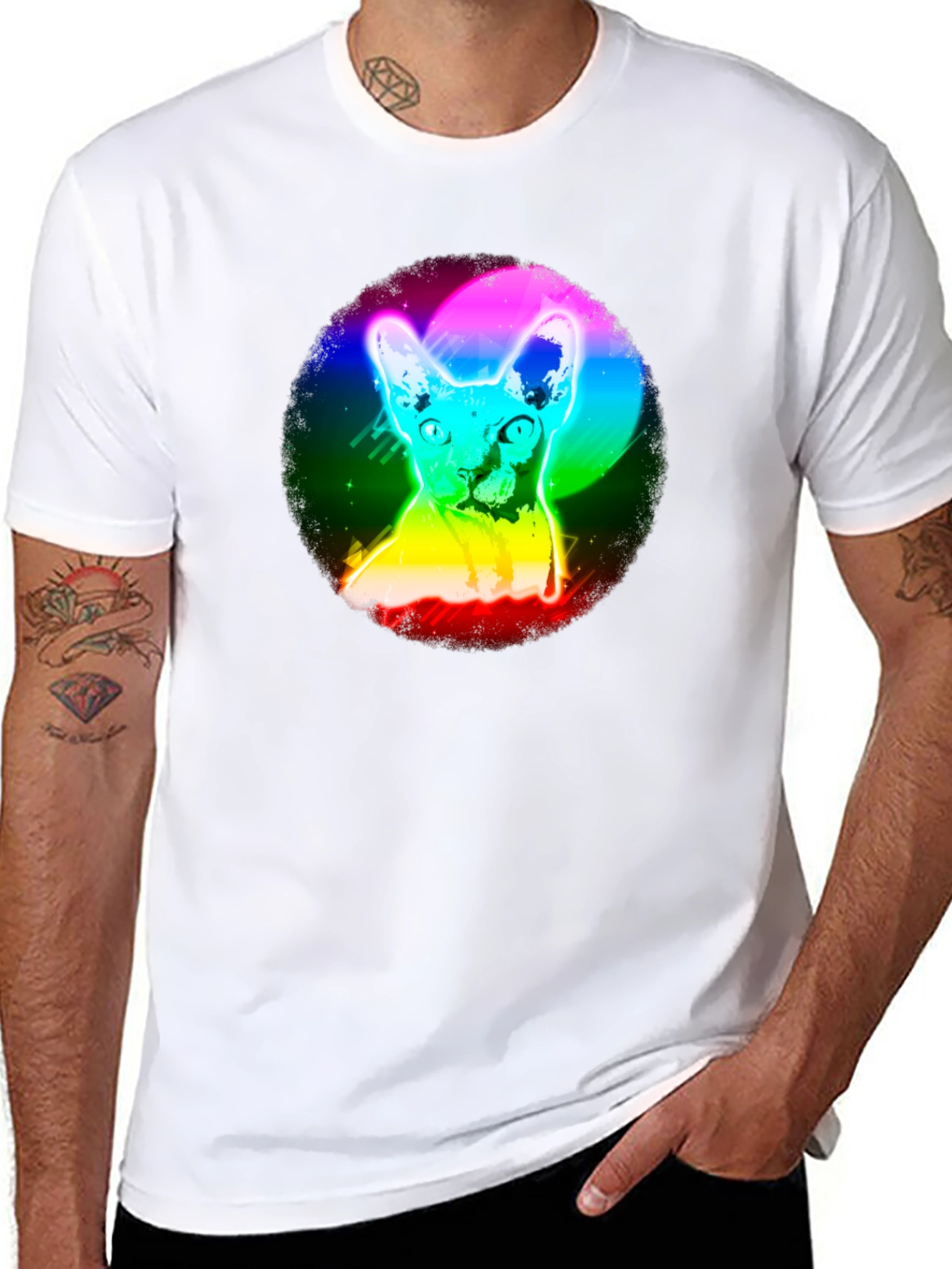 Rainbow Cat Graphic Black T-Shirt