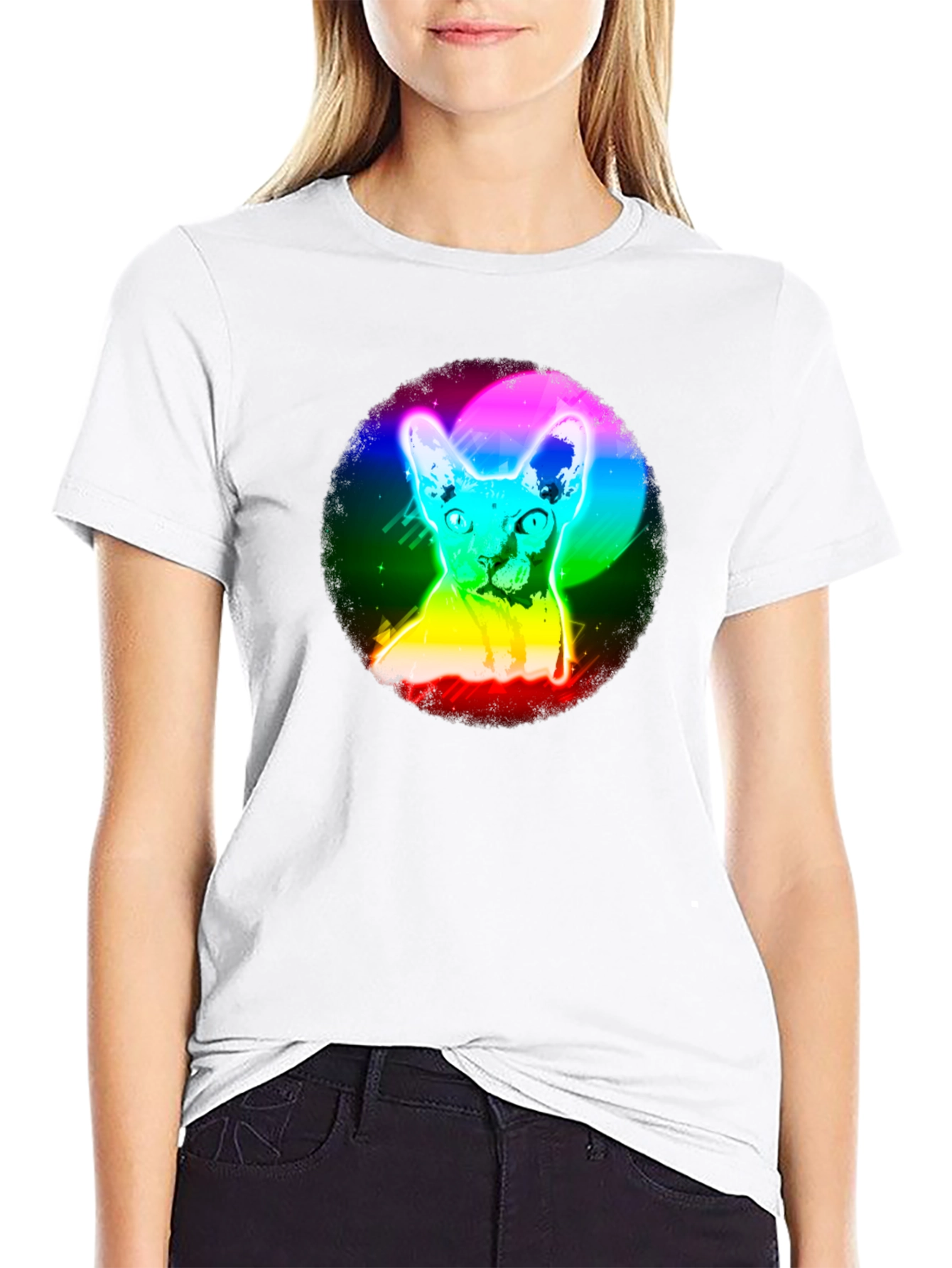 Rainbow Cat Graphic Black T-Shirt
