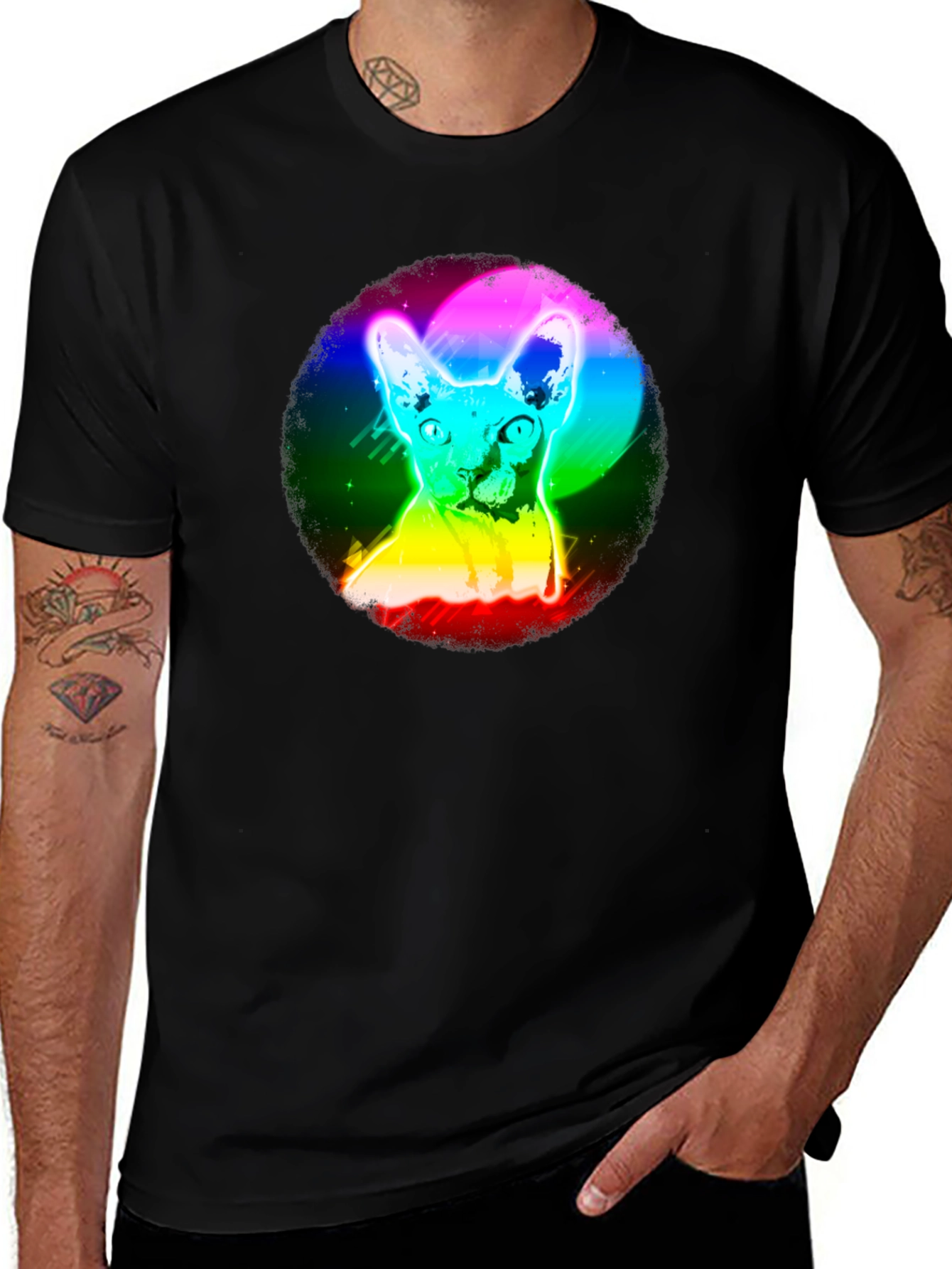 Rainbow Cat Graphic Black T-Shirt
