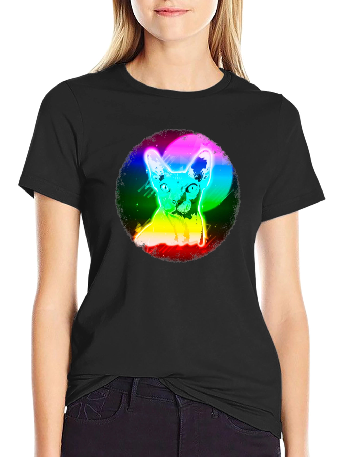 Rainbow Cat Graphic Black T-Shirt