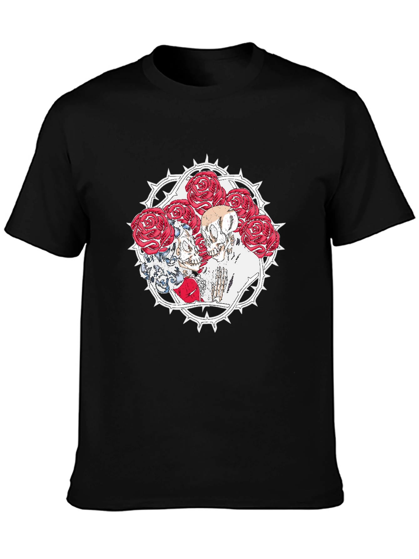 Skull & Roses Graphic Print Black T-Shirt