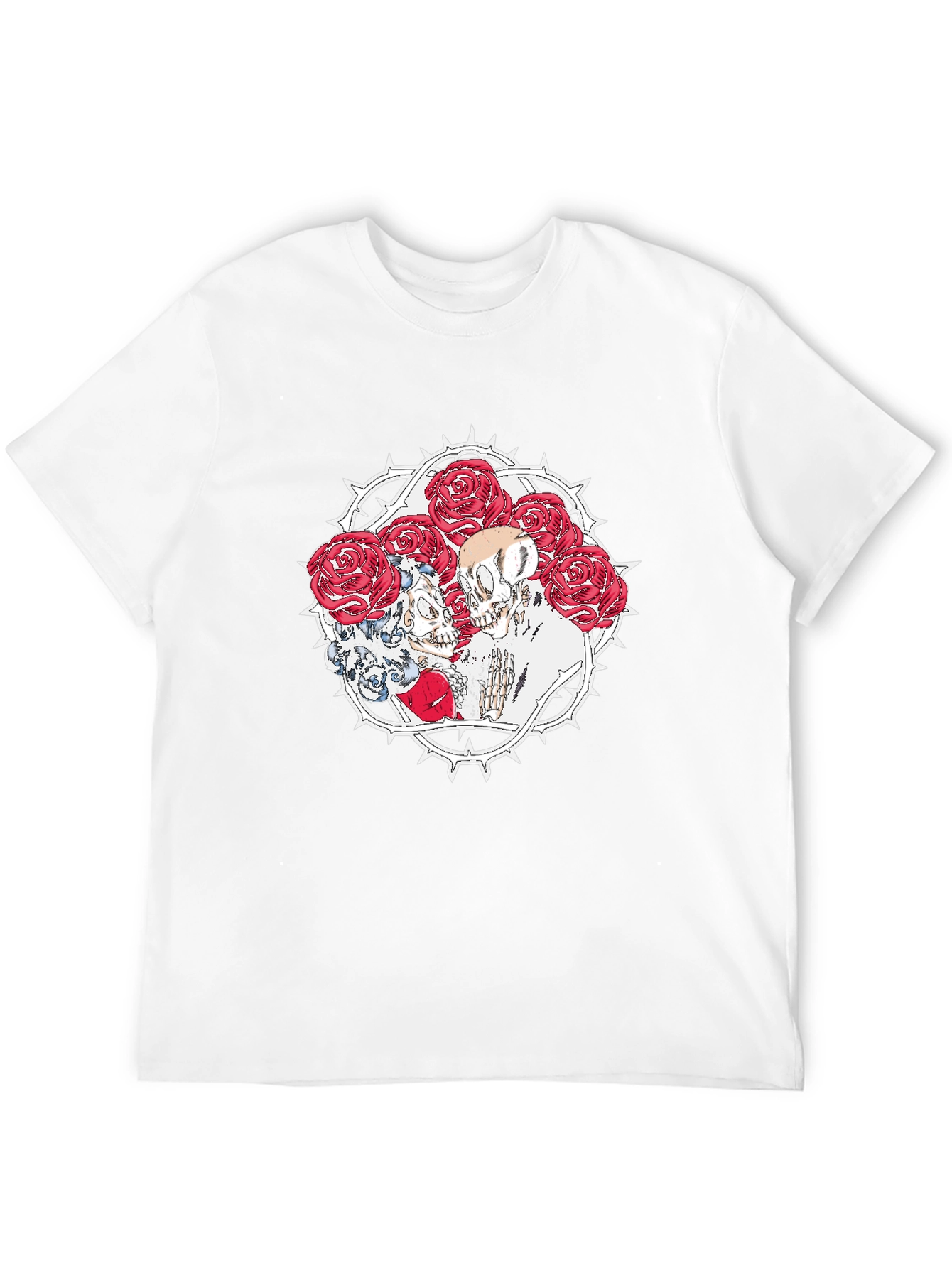 Skull & Roses Graphic Print Black T-Shirt