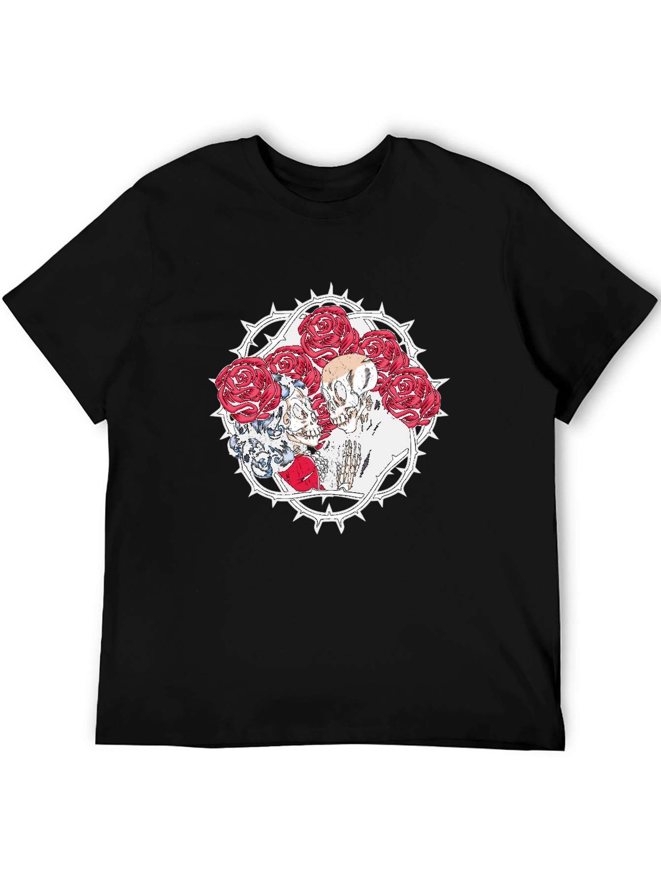 Skull & Roses Graphic Print Black T-Shirt