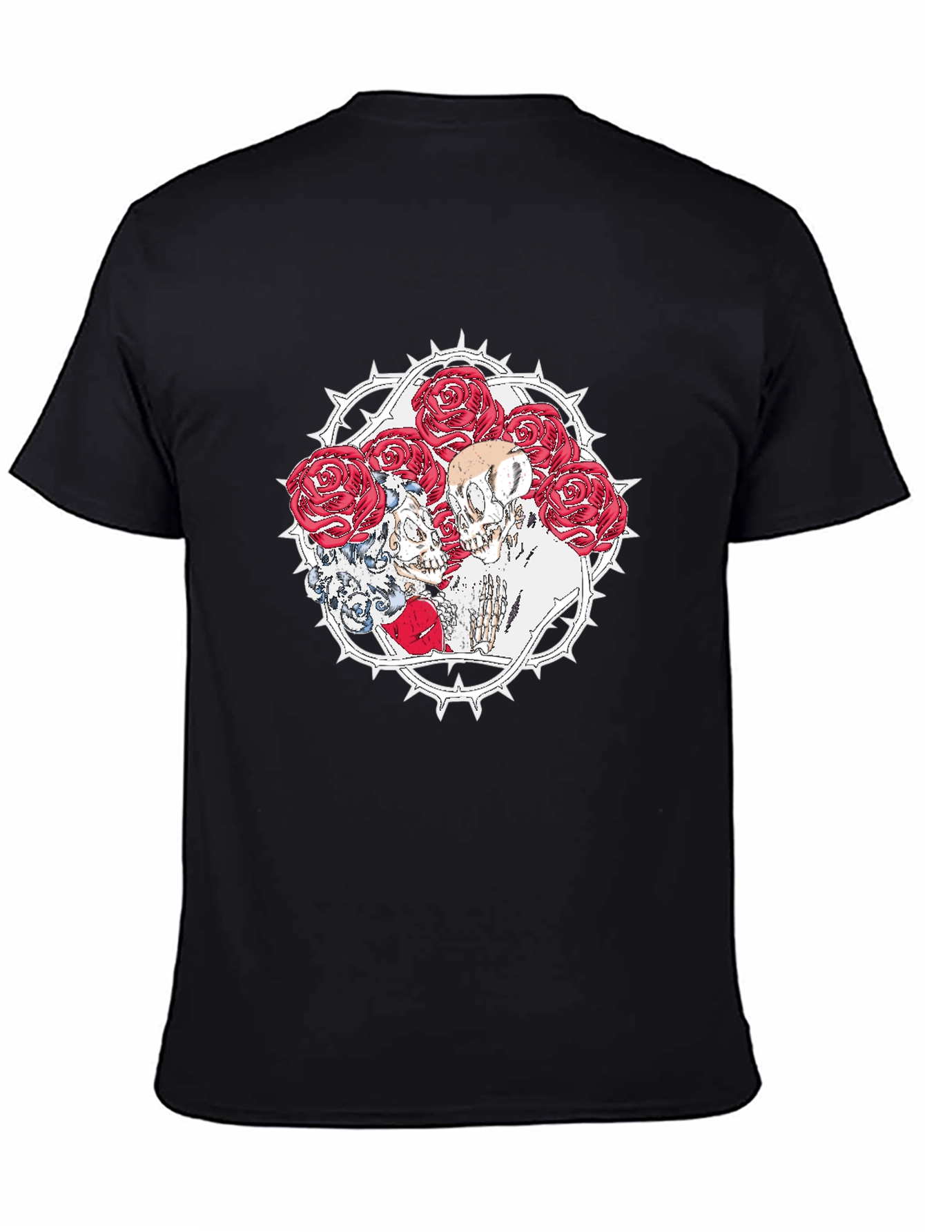 Skull & Roses Graphic Print Black T-Shirt