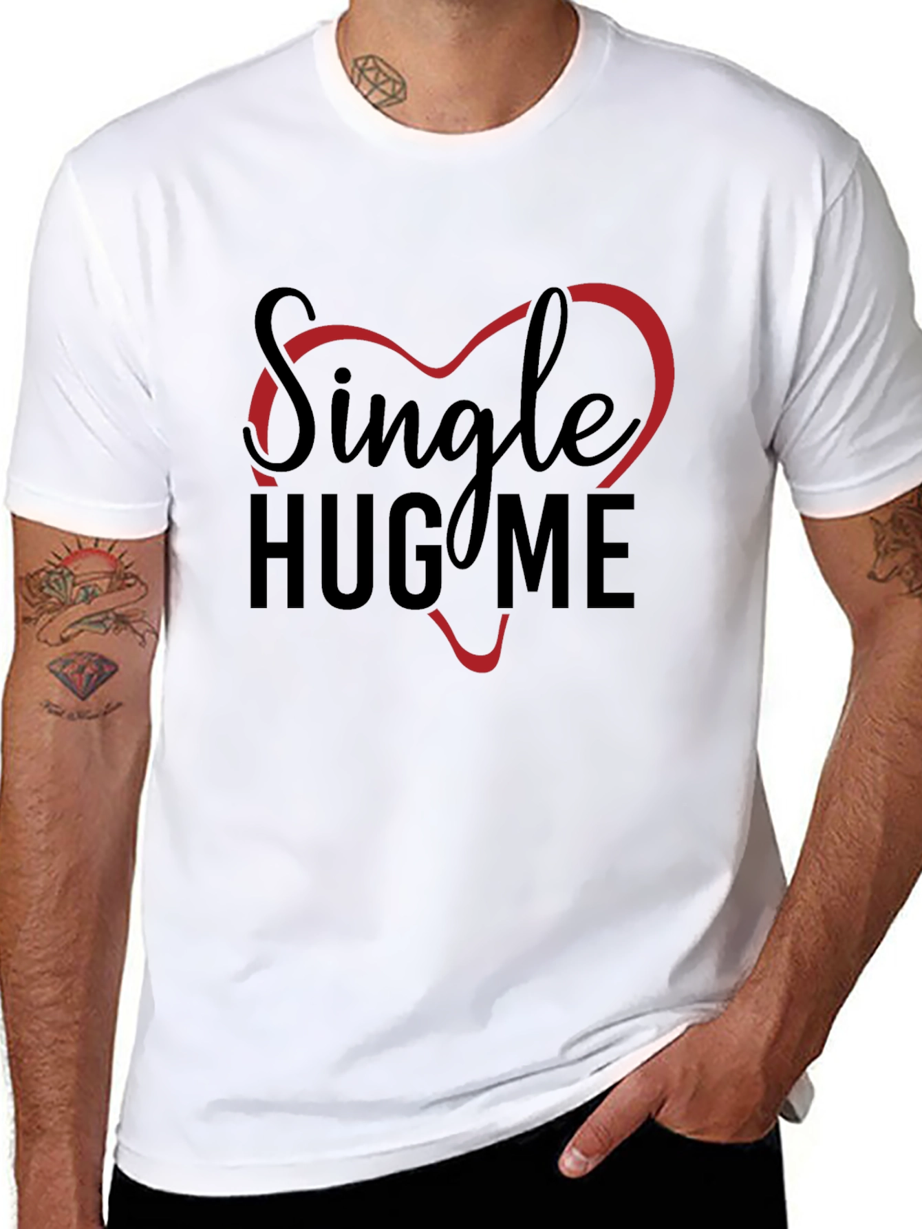 Single Hug Me Graphic T-Shirt - Black