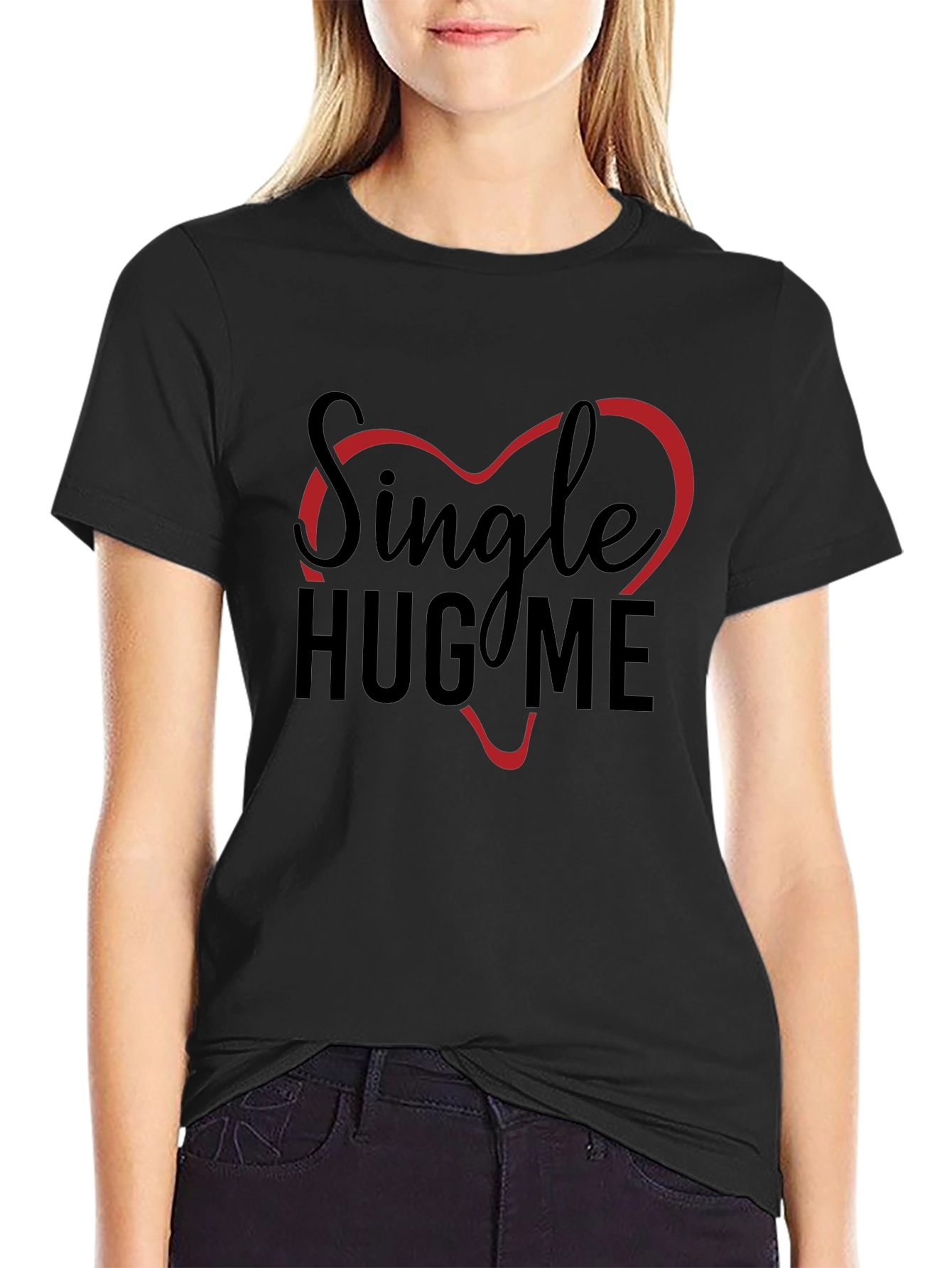 Single Hug Me Graphic T-Shirt - Black