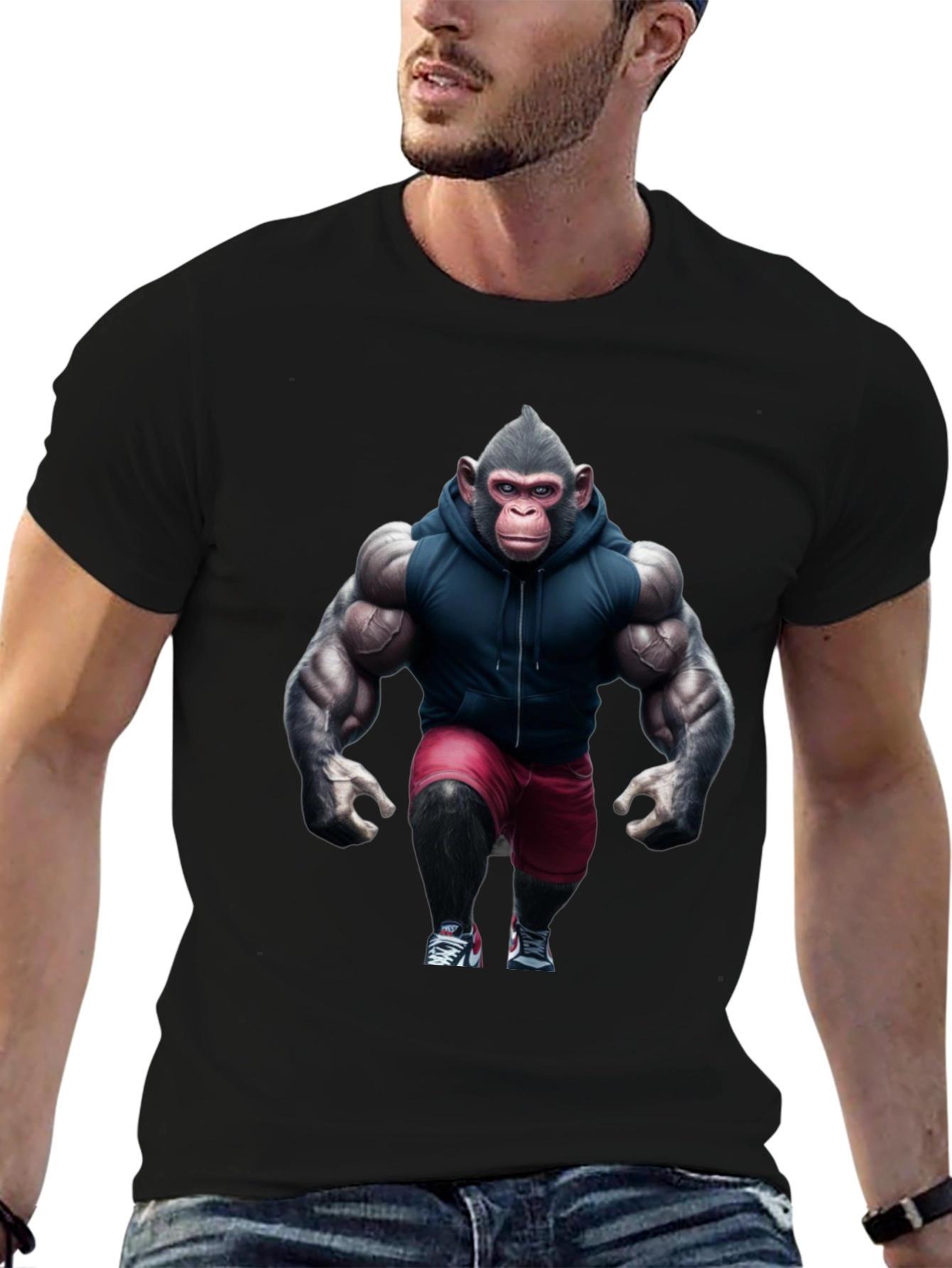 Muscle Monkey Black T-Shirt - Gym Ready Ape Design