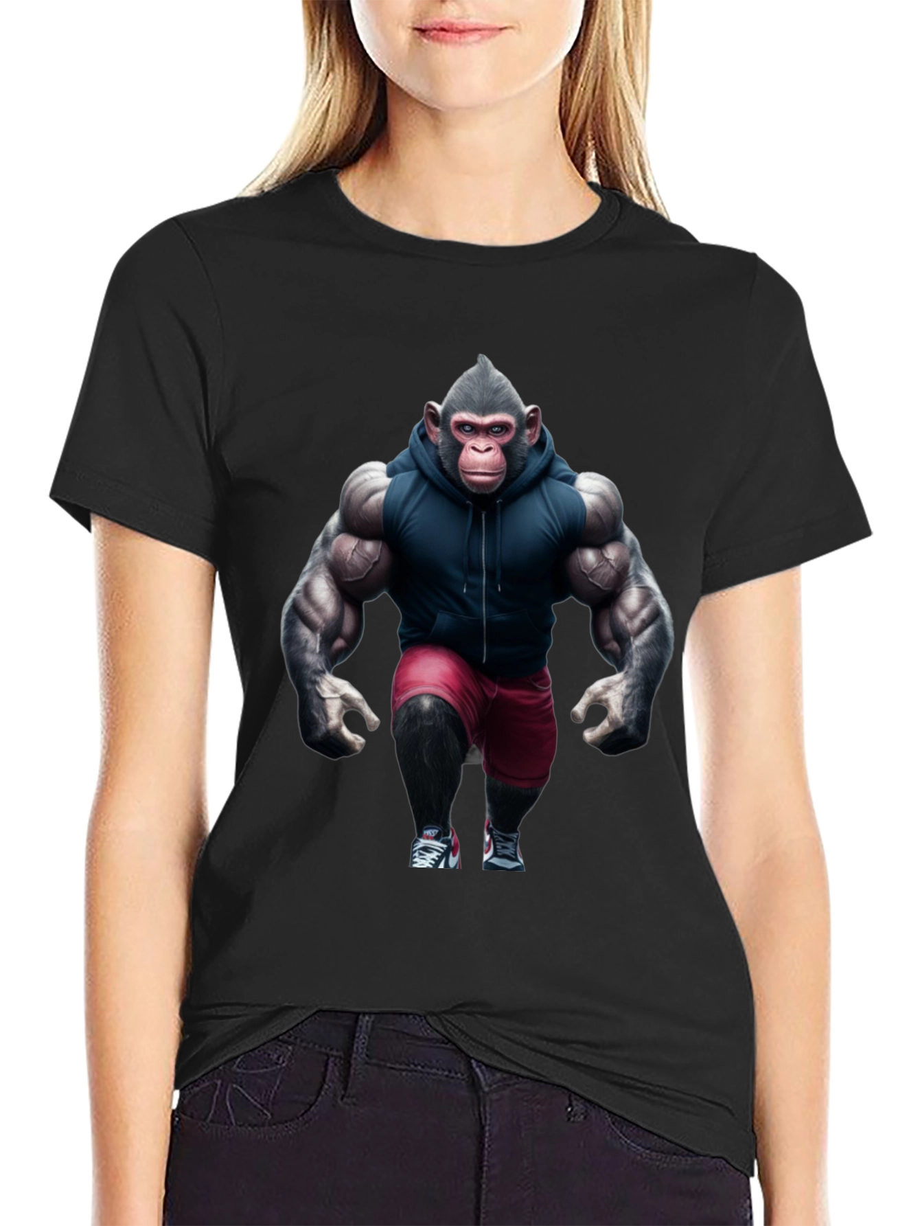 Muscle Monkey Black T-Shirt - Gym Ready Ape Design