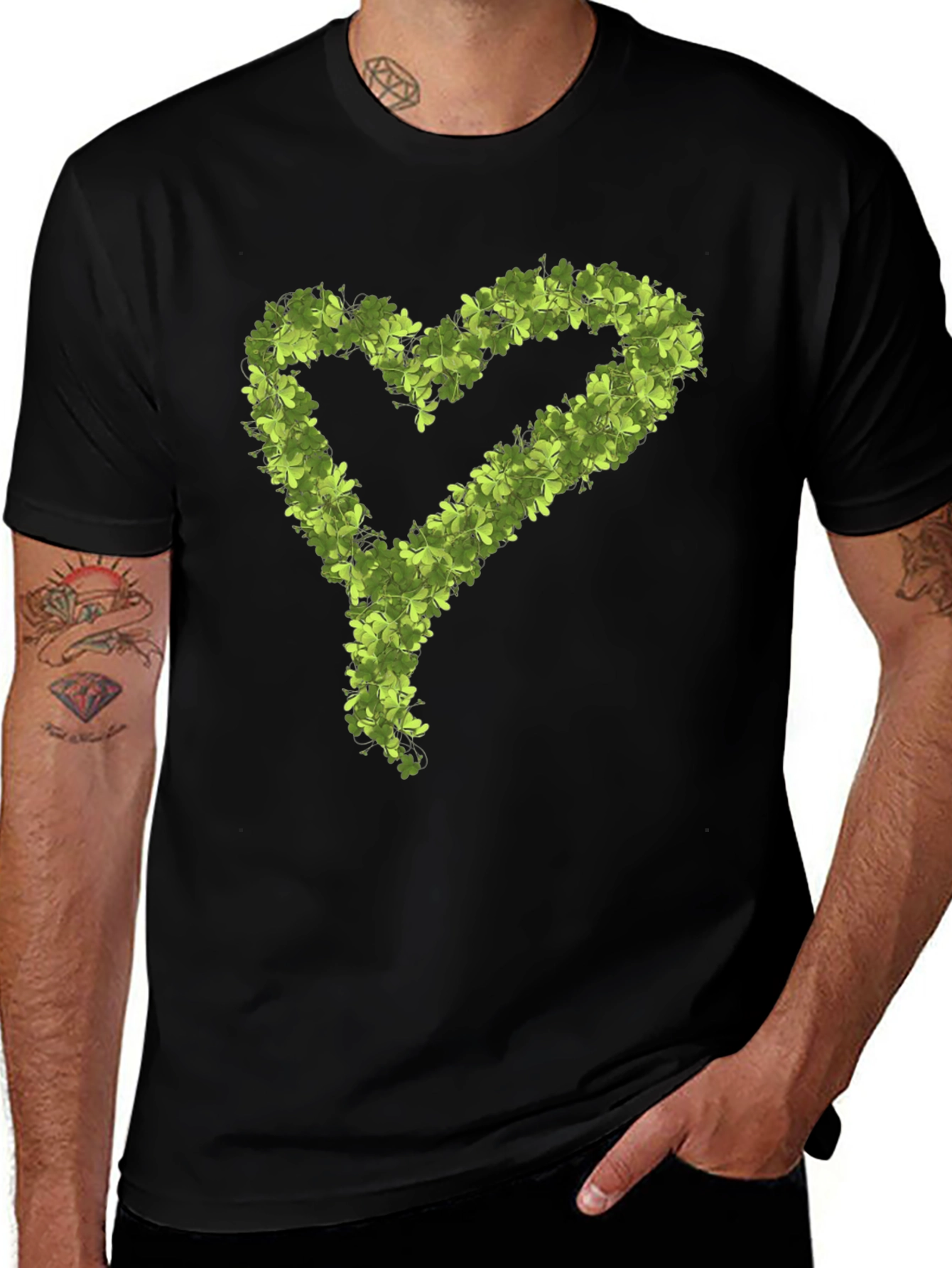 Shamrock Heart Graphic Black T-Shirt