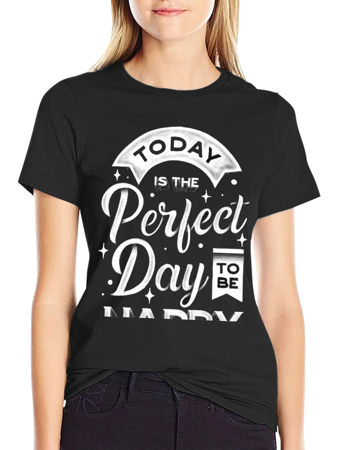 Perfect Day to Be Happy Graphic Tee - Black