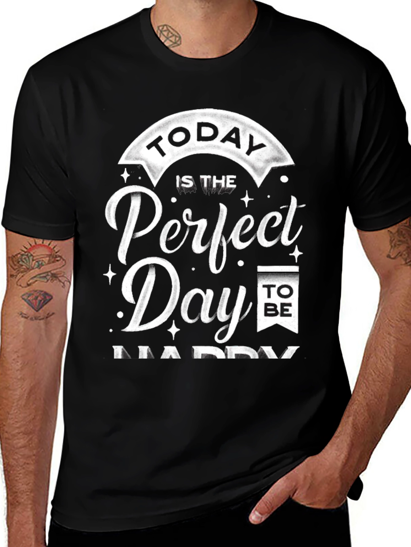Perfect Day to Be Happy Graphic Tee - Black