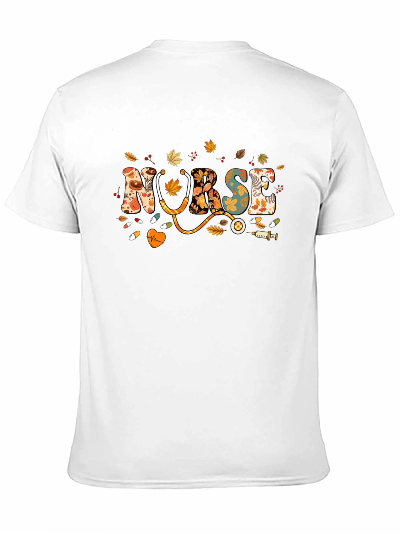 Fall Nurse T-Shirt - Autumn Leaves Design