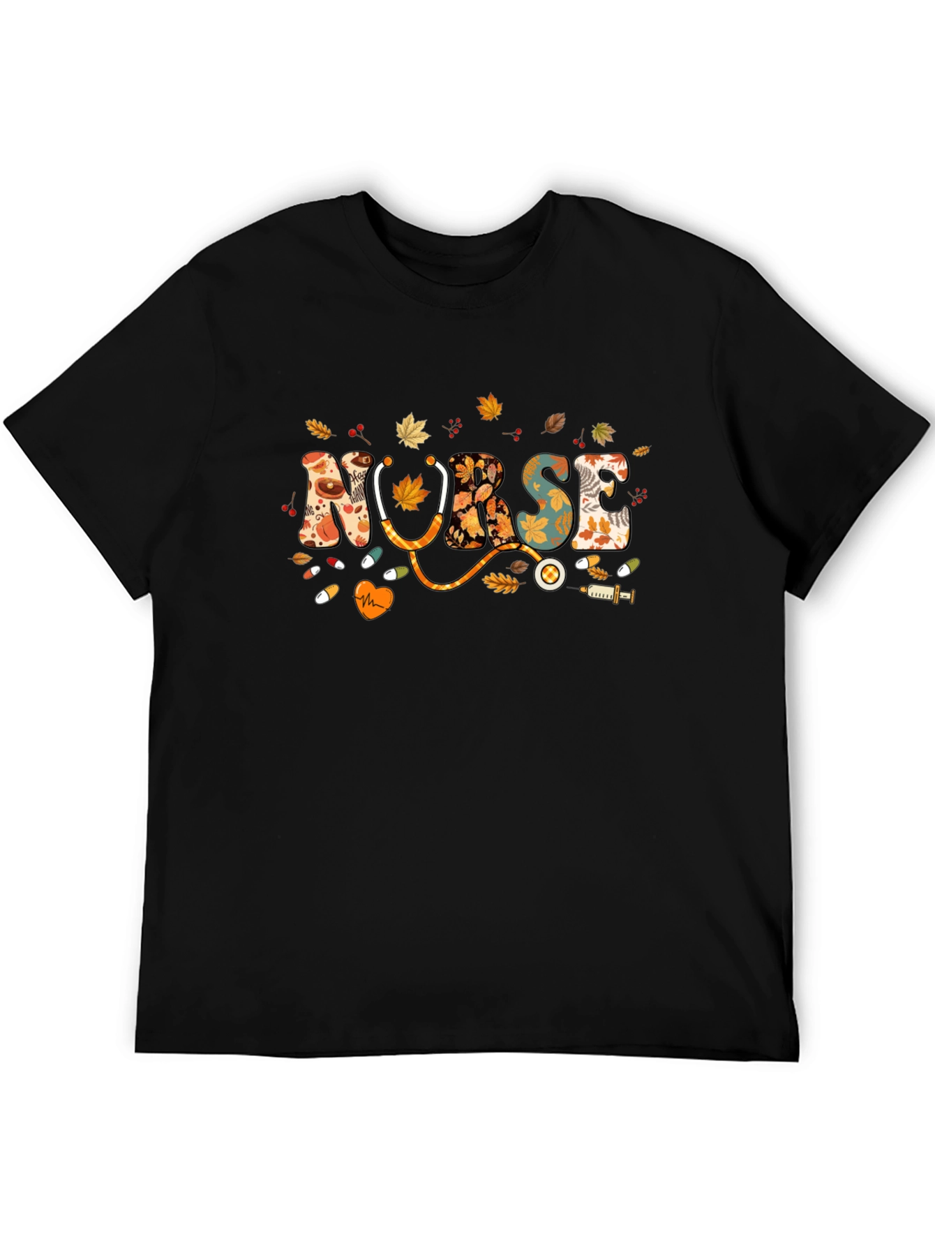 Fall Nurse T-Shirt - Autumn Leaves Design