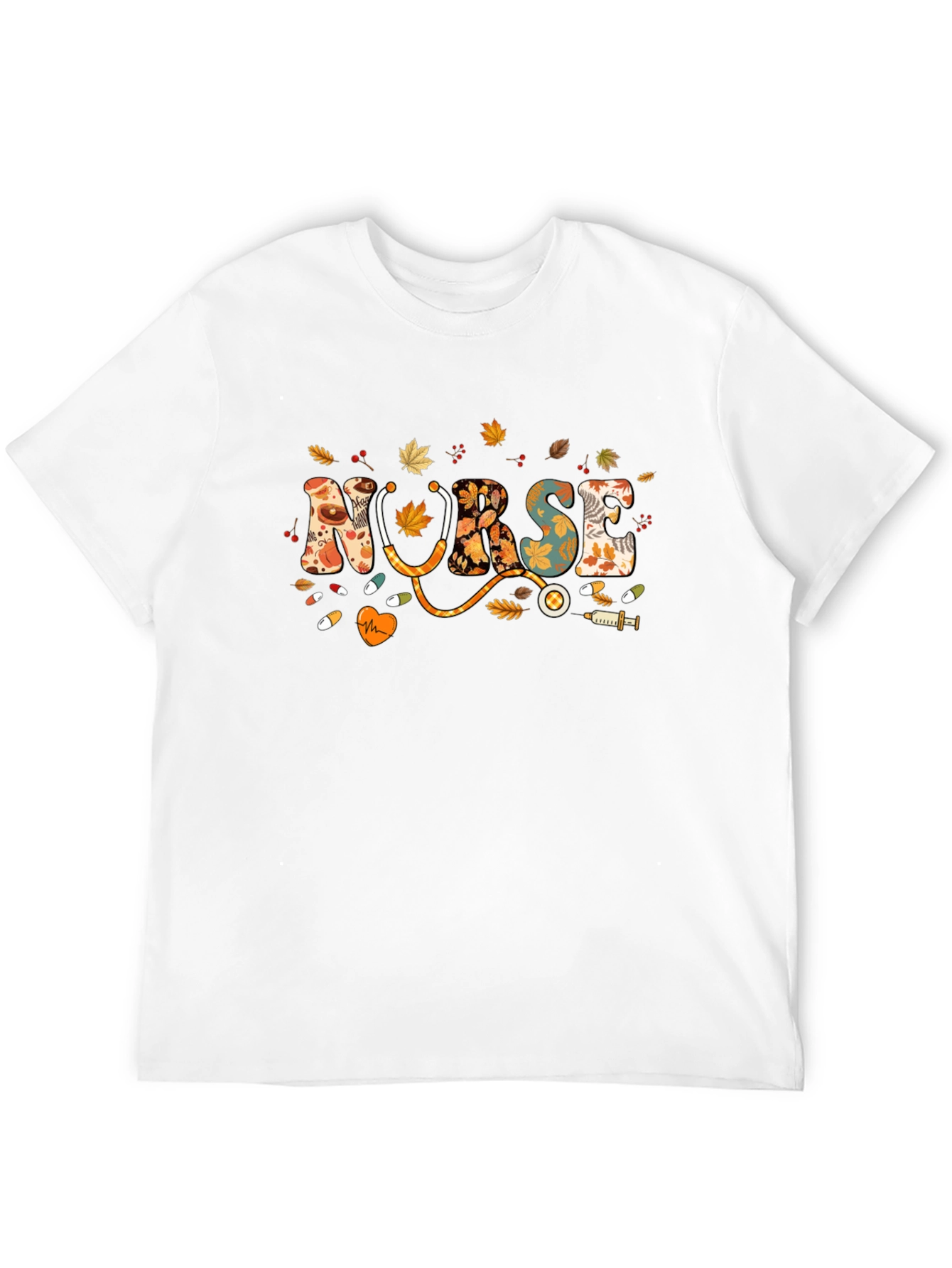Fall Nurse T-Shirt - Autumn Leaves Design
