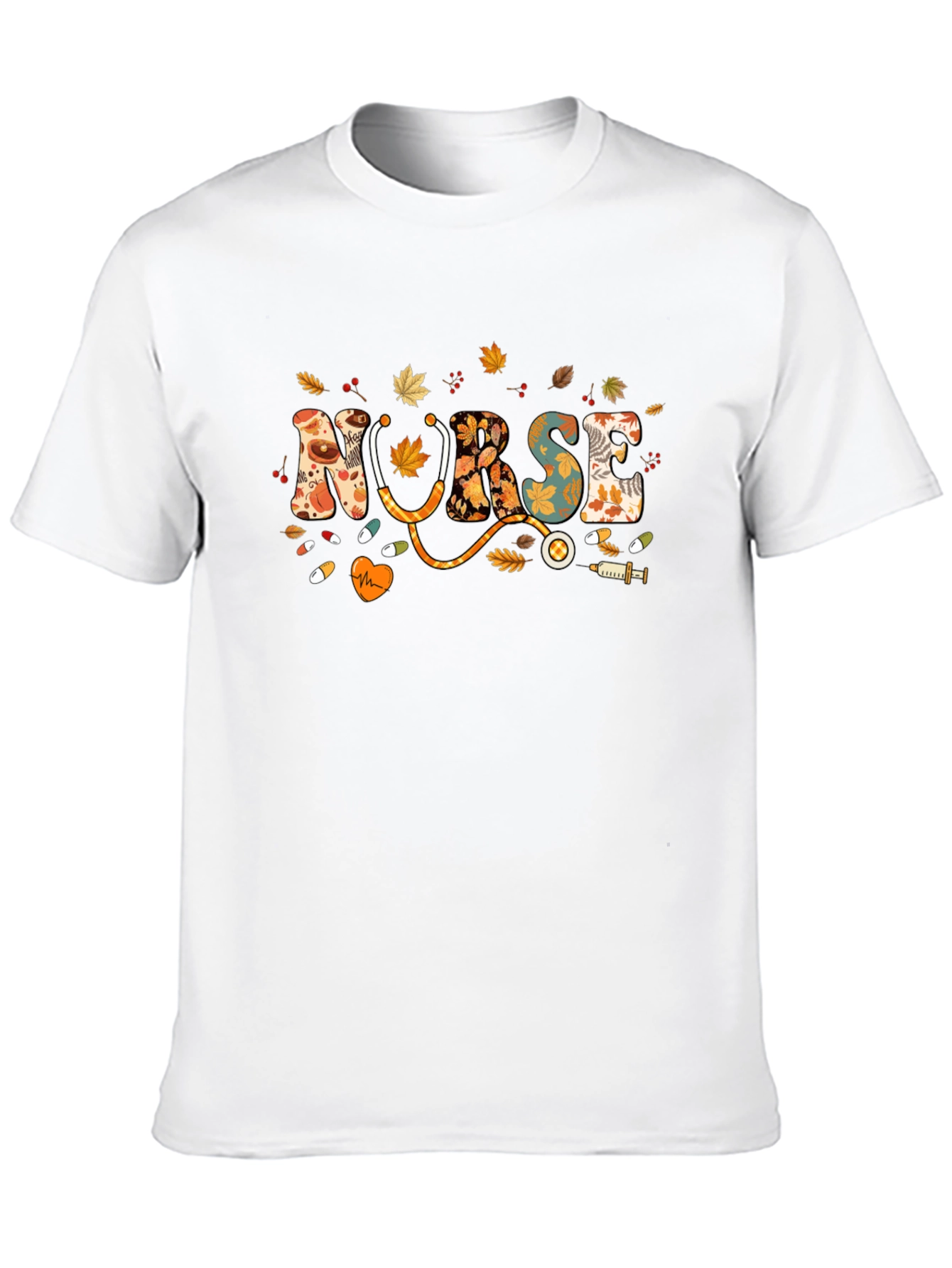 Fall Nurse T-Shirt - Autumn Leaves Design