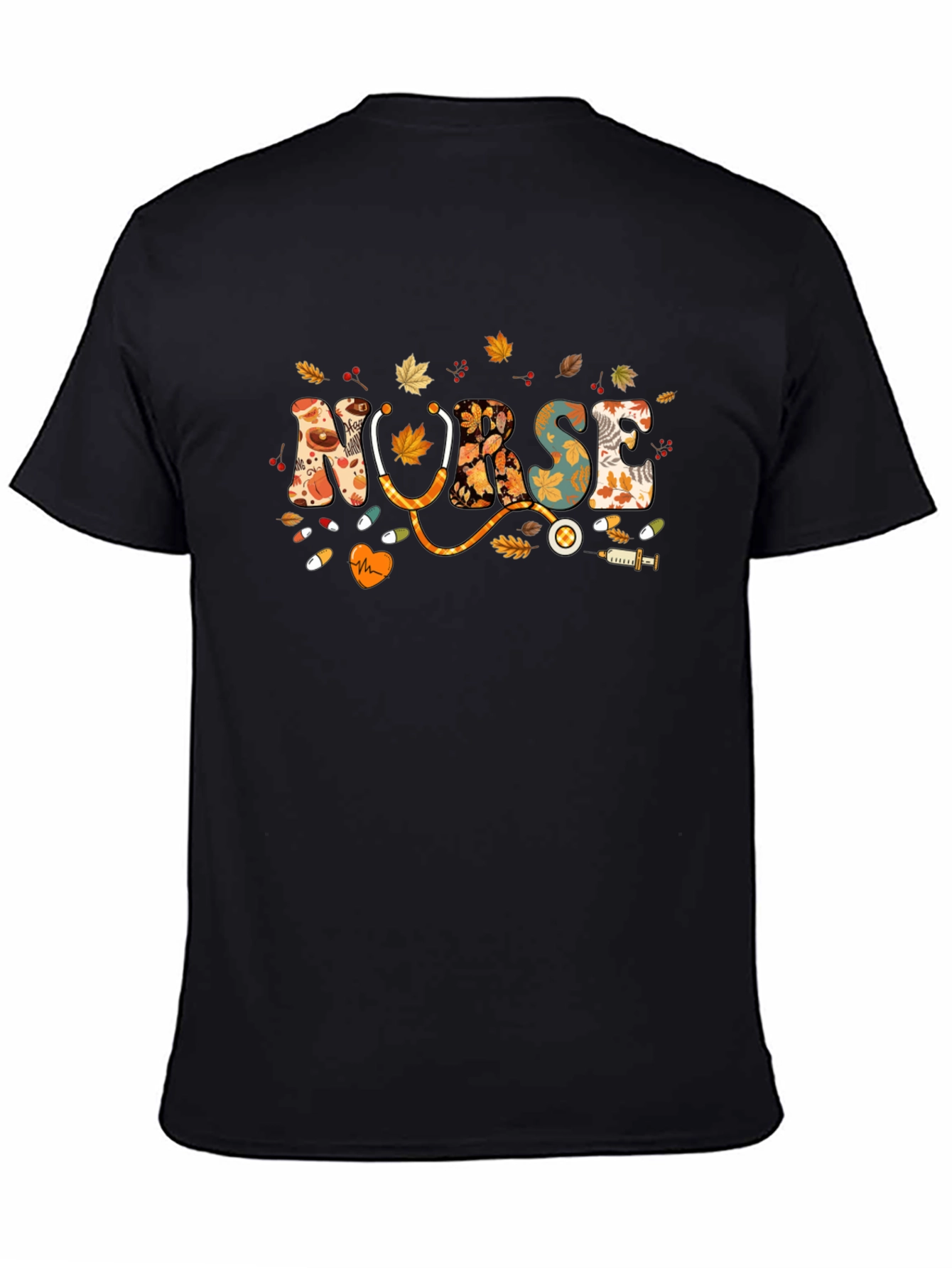 Fall Nurse T-Shirt - Autumn Leaves Design