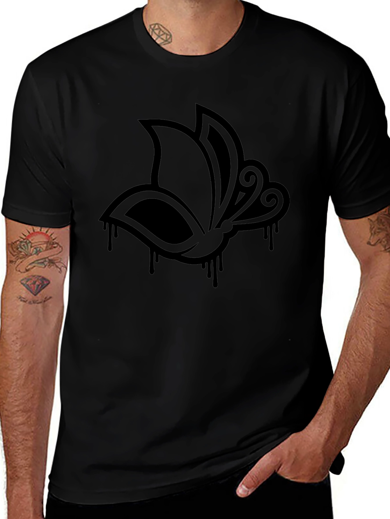 Abstract Butterfly Graphic Black T-Shirt