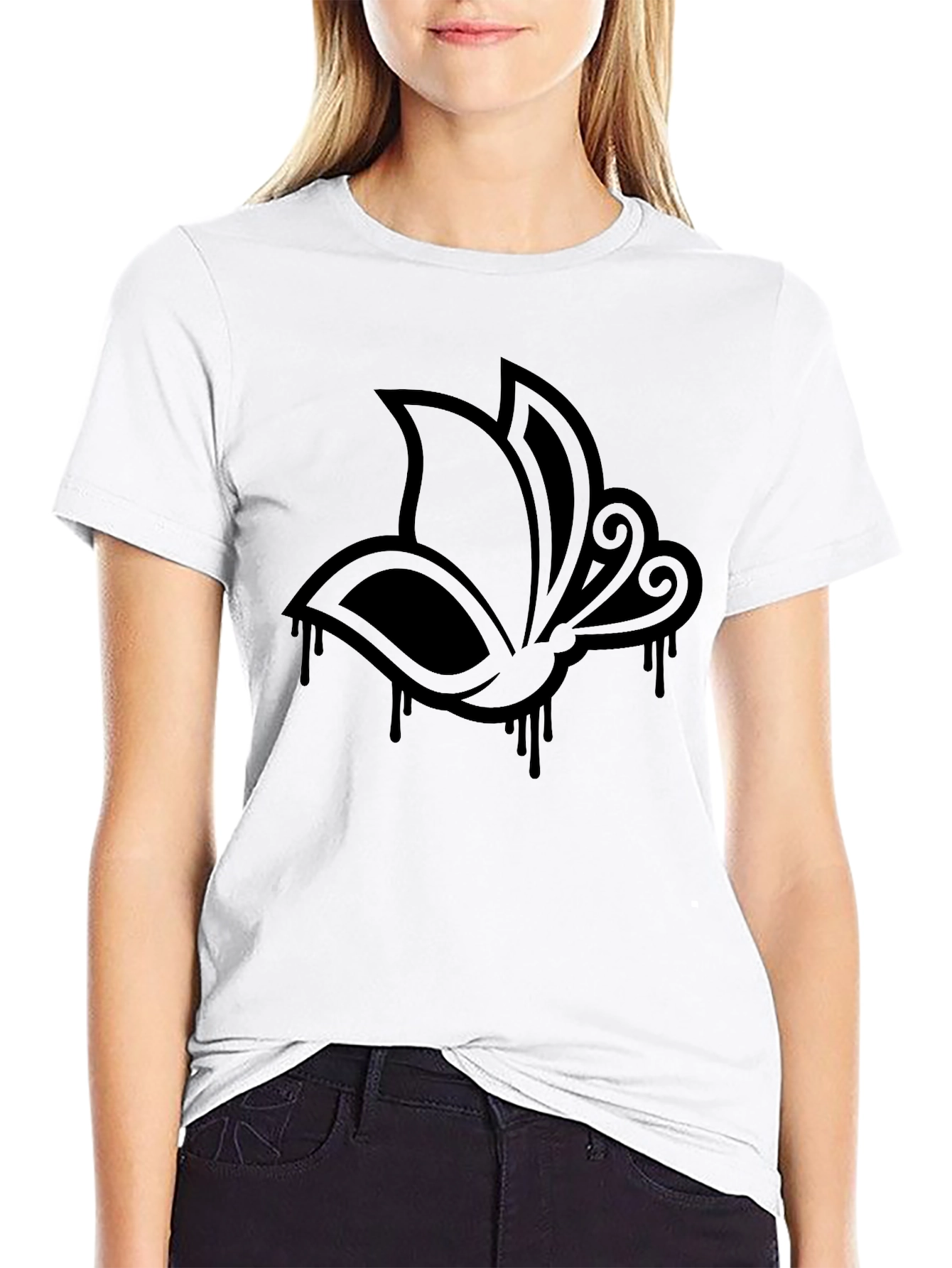 Abstract Butterfly Graphic Black T-Shirt