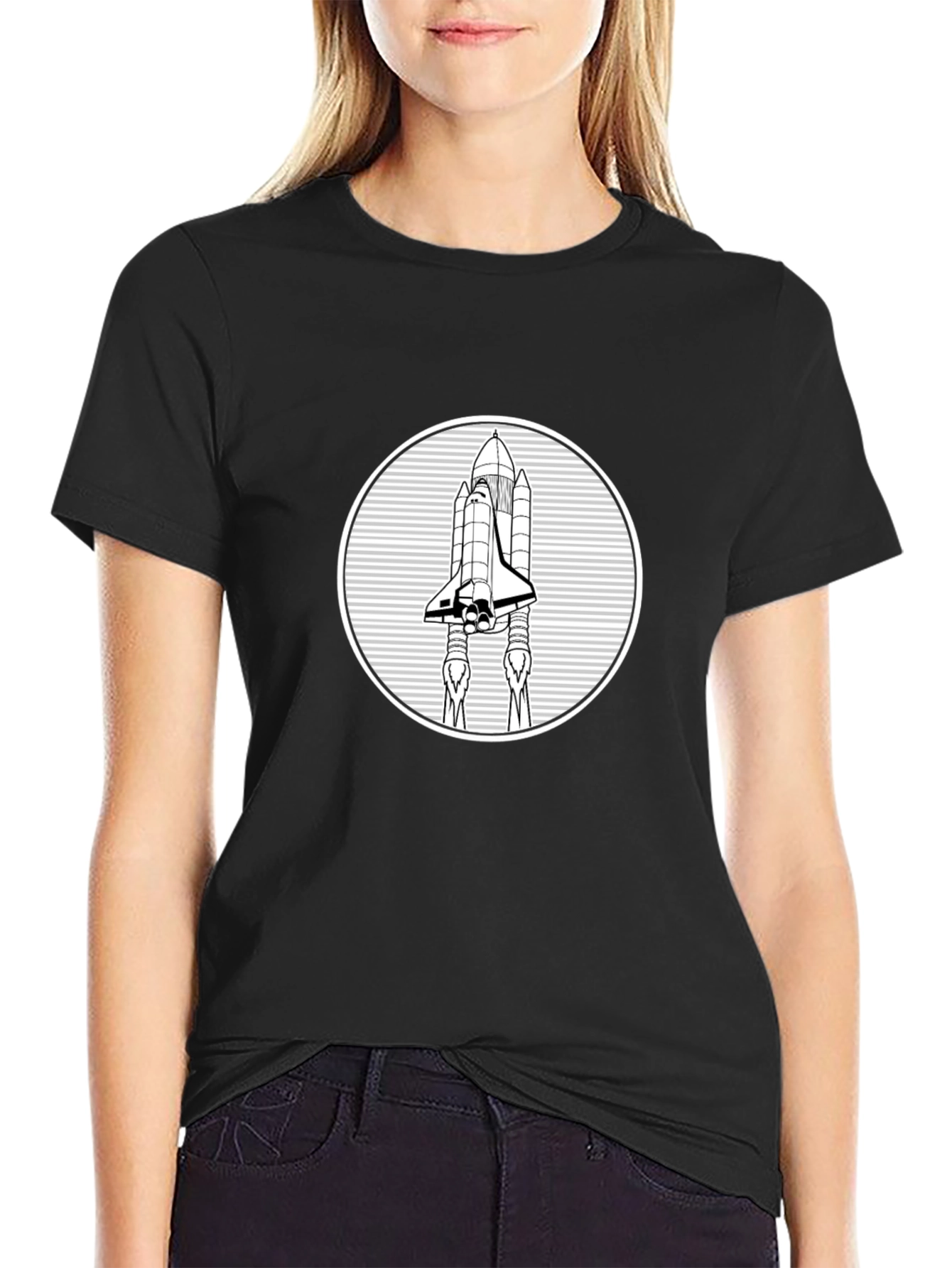 Space Shuttle Graphic Tee - Black Cotton T-Shirt