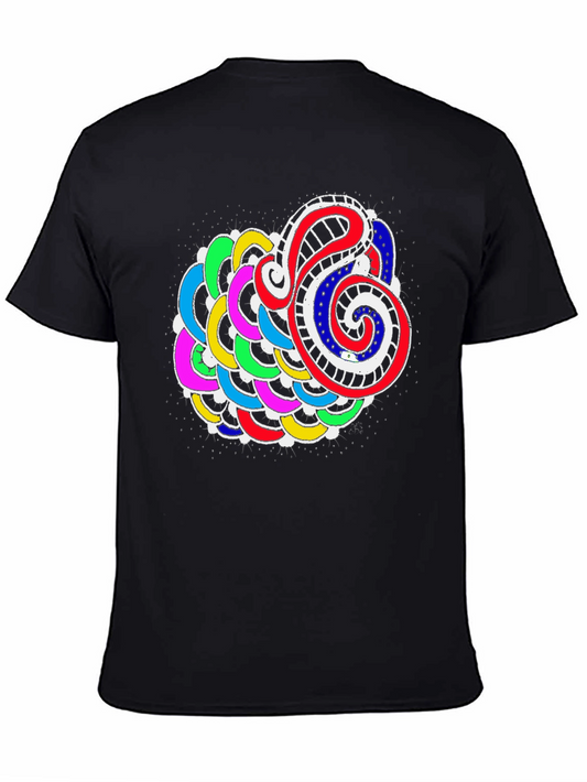 Abstract Colorful Graphic Print Black Tee