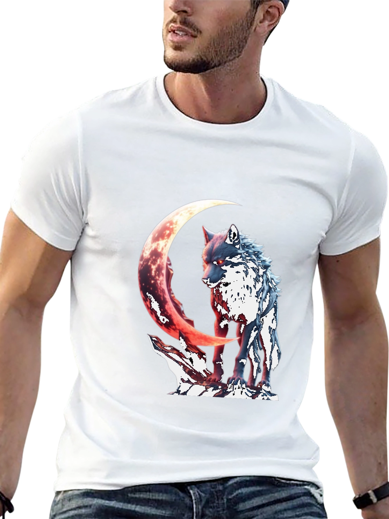 Wolf & Crescent Moon Graphic T-Shirt
