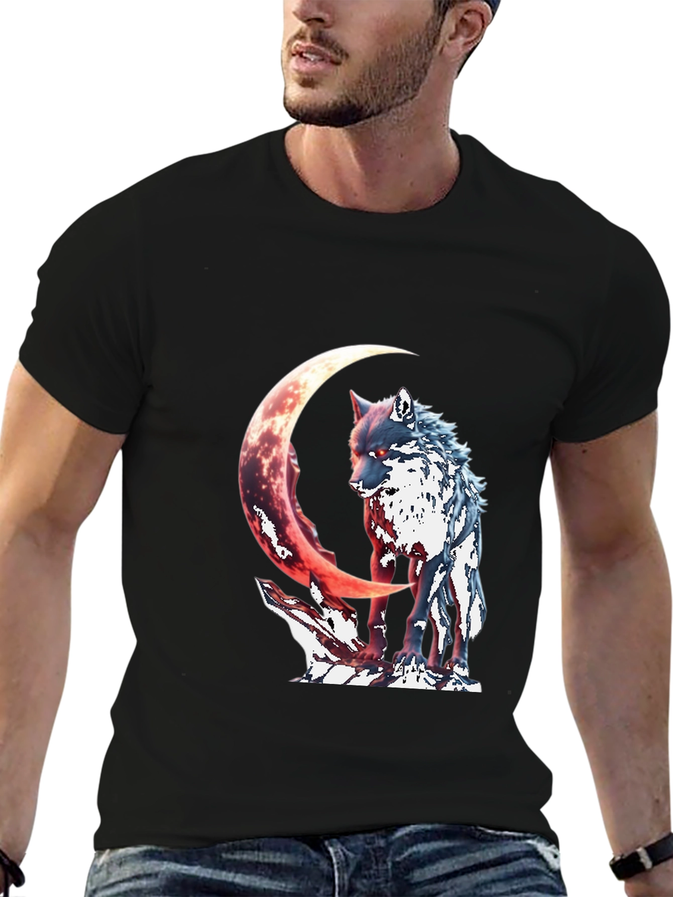 Wolf & Crescent Moon Graphic T-Shirt