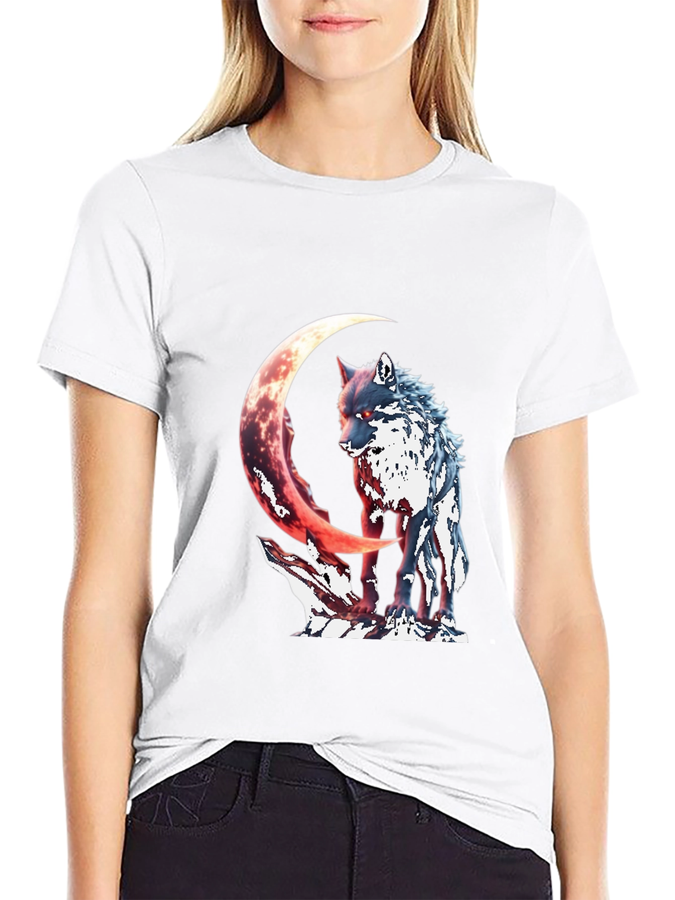 Wolf & Crescent Moon Graphic T-Shirt