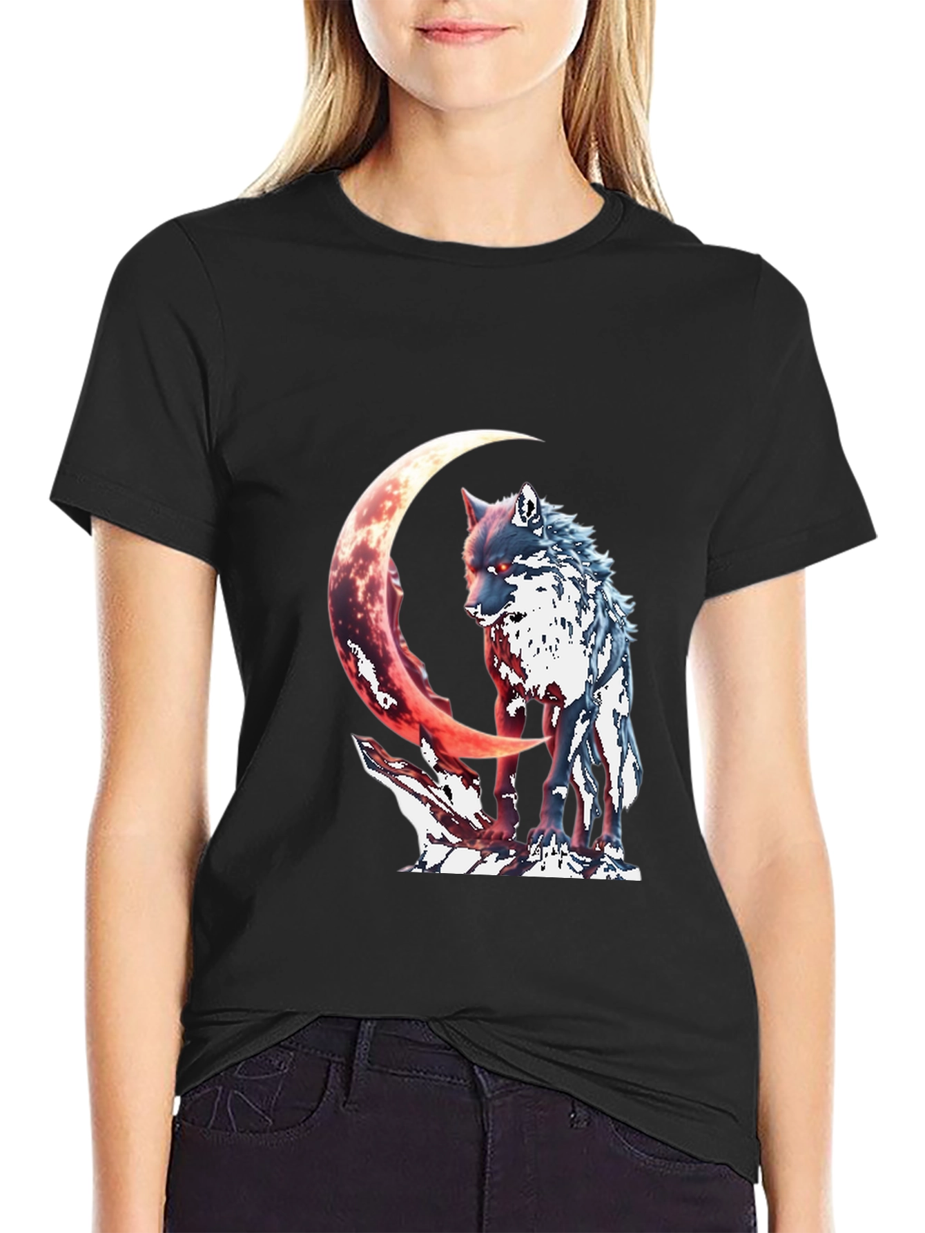 Wolf & Crescent Moon Graphic T-Shirt