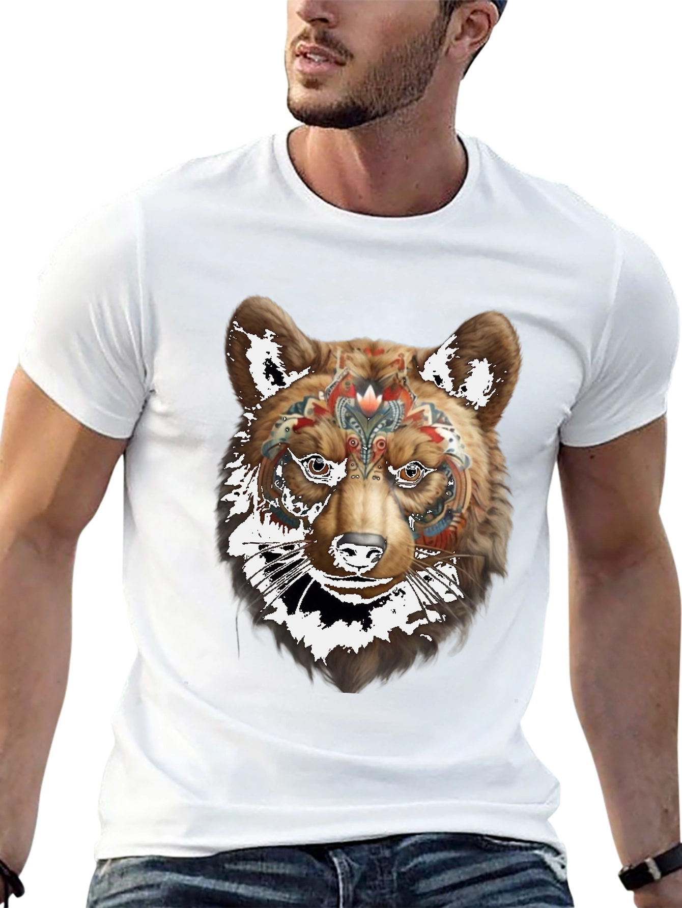 Bear Graphic Black T-Shirt - Stylish Animal Design