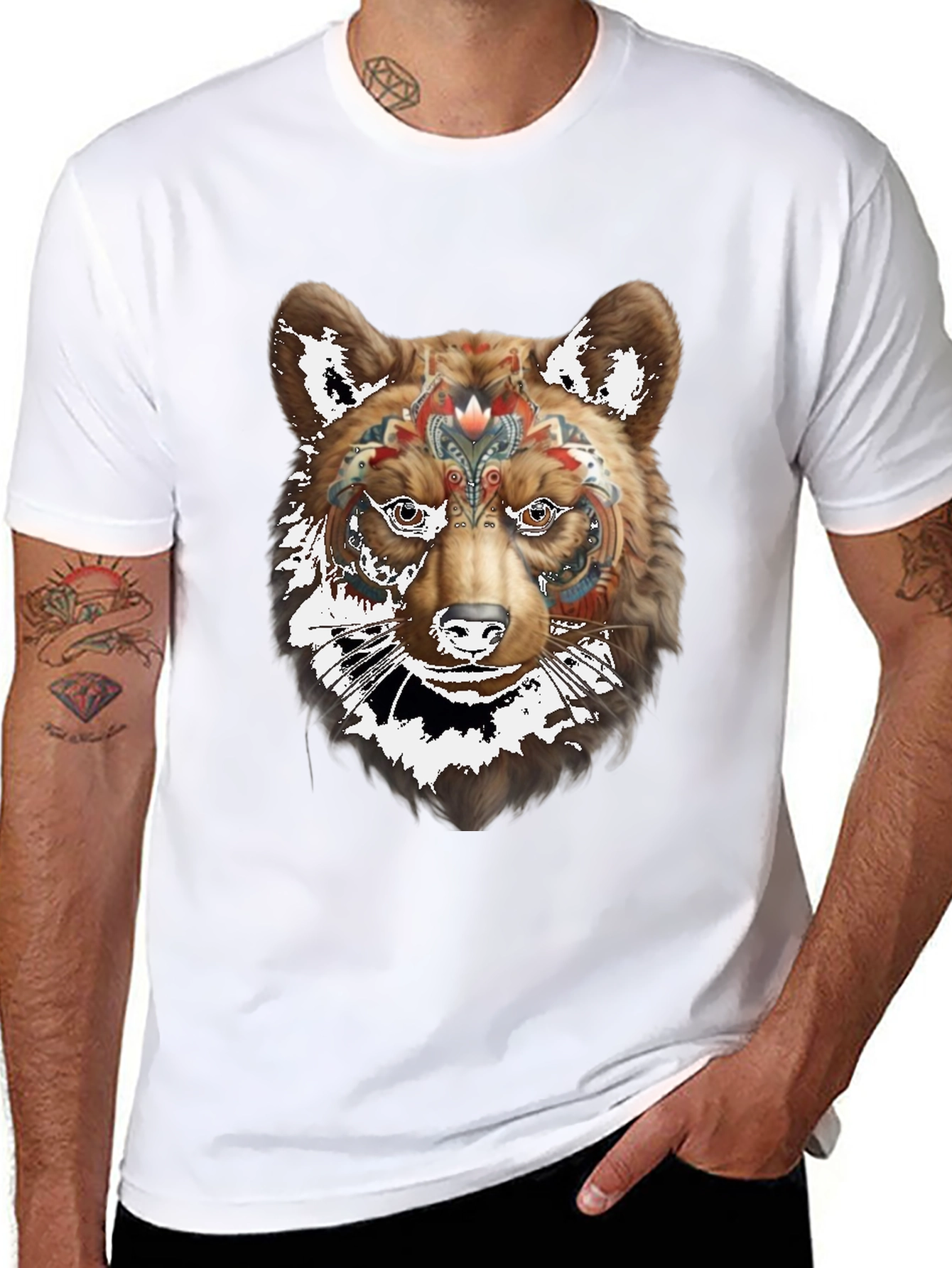 Bear Graphic Black T-Shirt - Stylish Animal Design