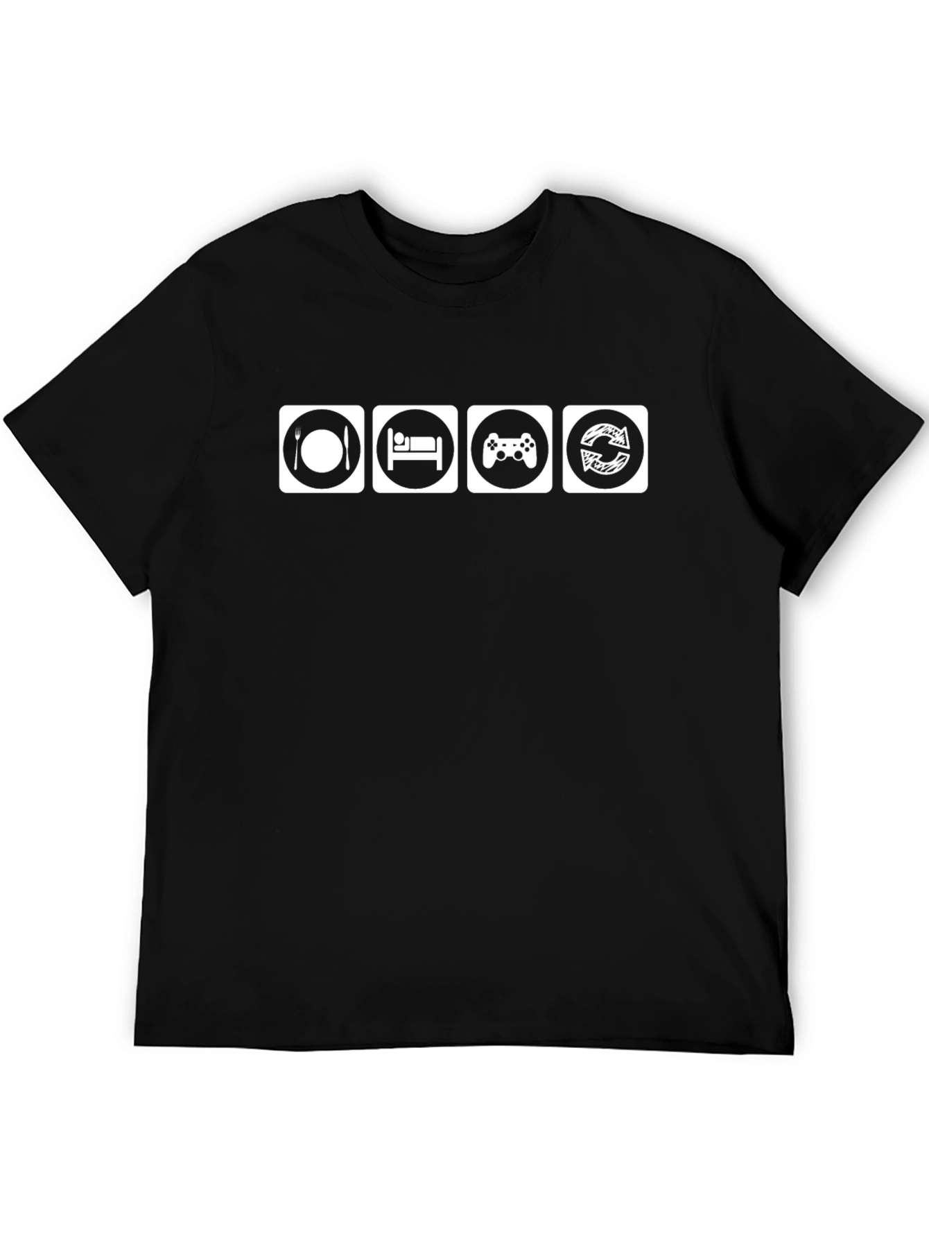 Eat Sleep Game Repeat Mens Black Graphic Tee