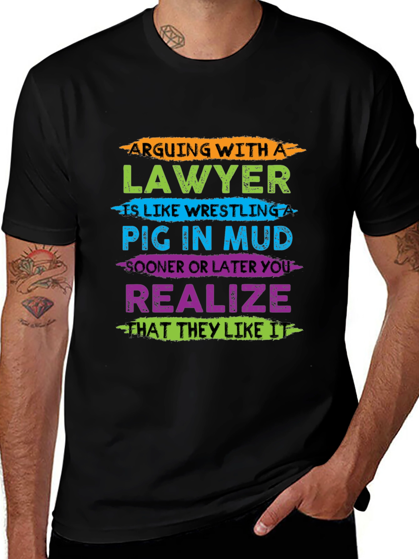 Lawyer Pig in Mud Graphic T-Shirt
