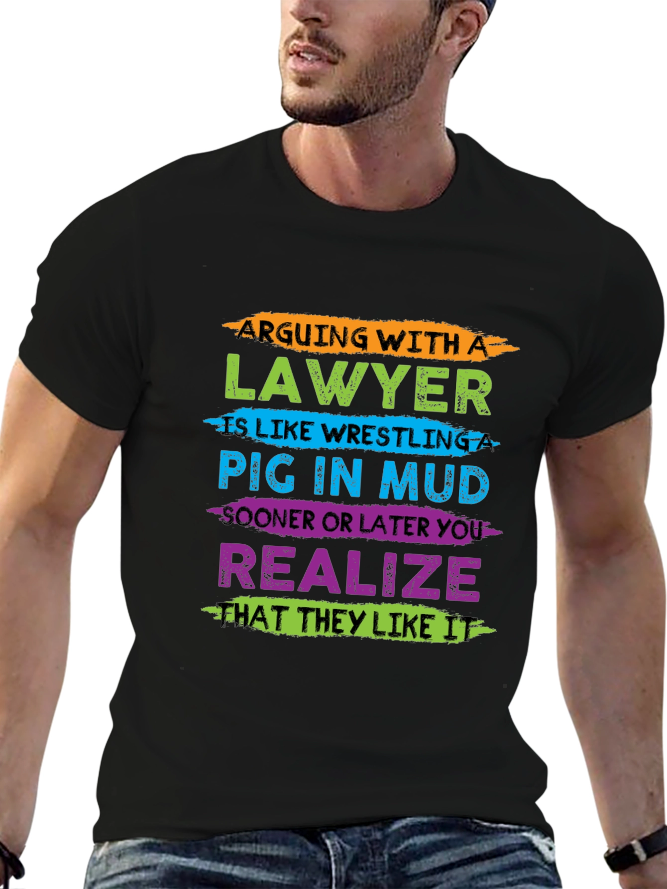 Lawyer Pig in Mud Graphic T-Shirt