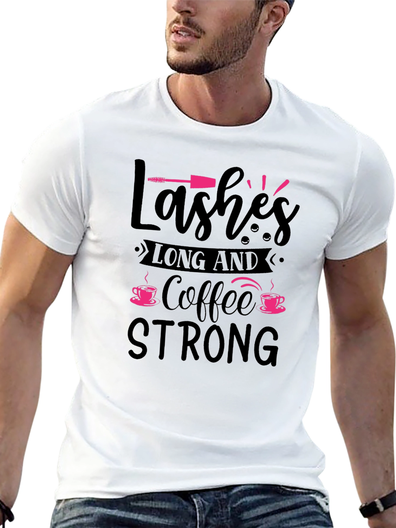 Lashes Long & Coffee Strong Black T-Shirt