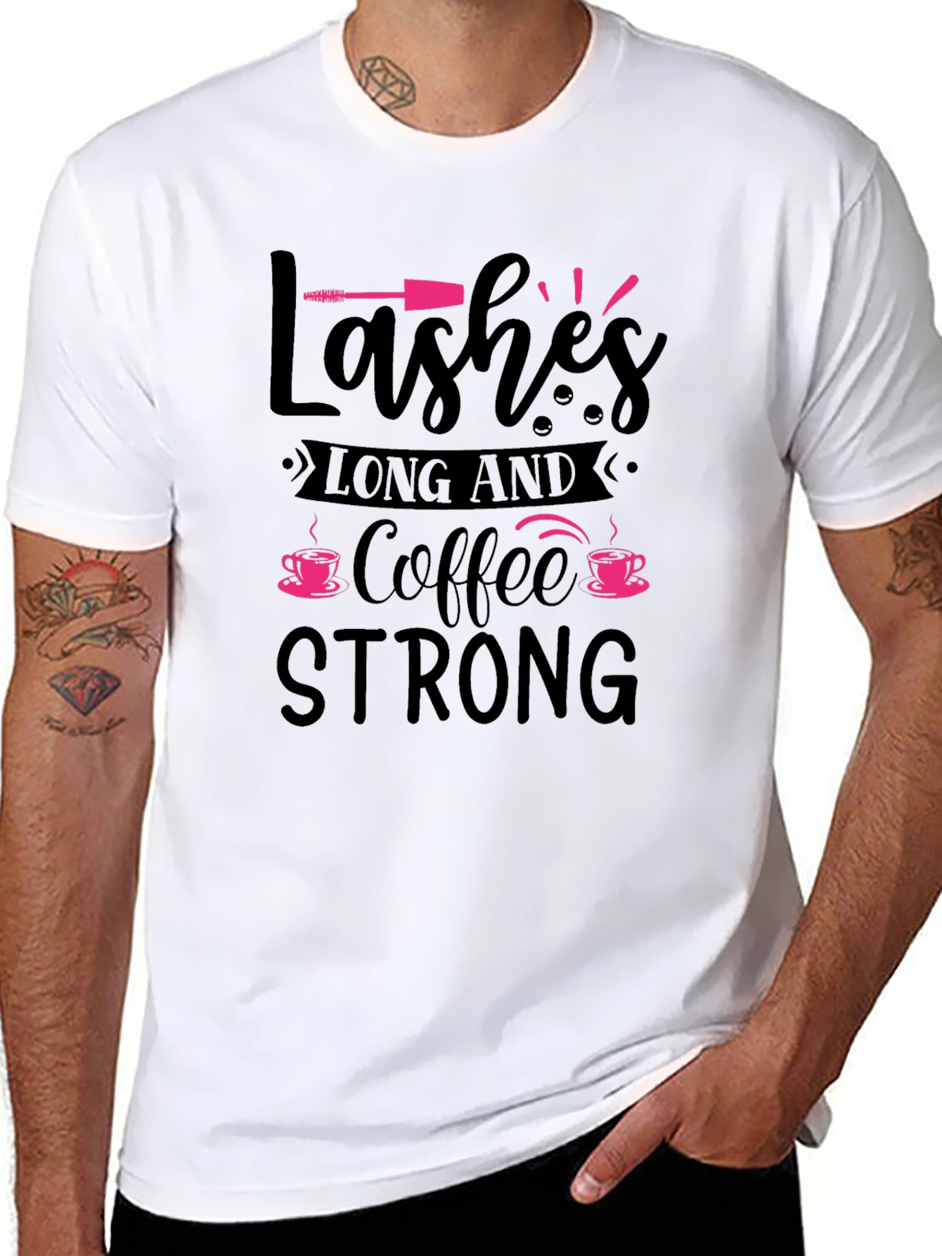 Lashes Long & Coffee Strong Black T-Shirt