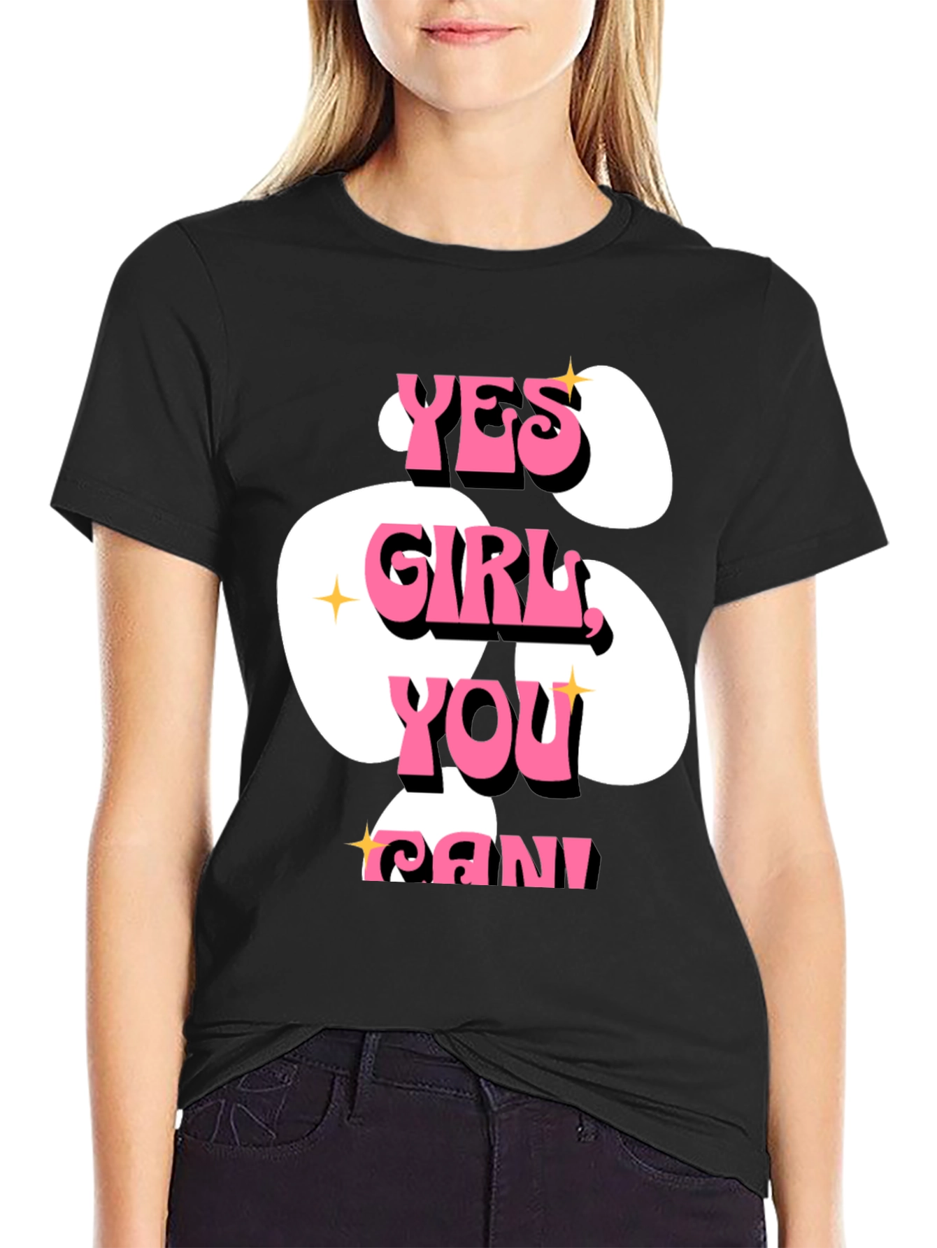 Yes Girl You Can! Graphic T-Shirt - Black