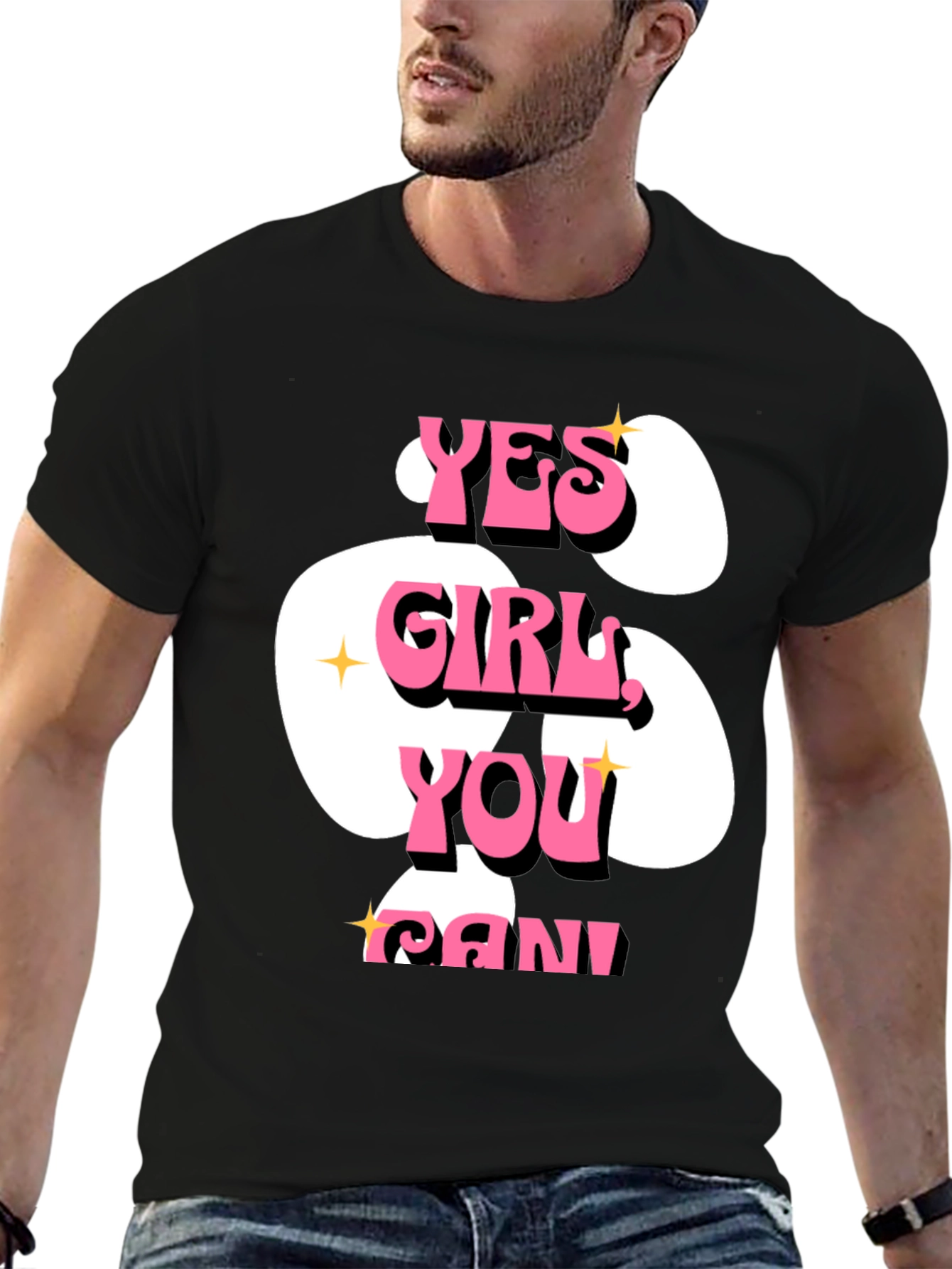 Yes Girl You Can! Graphic T-Shirt - Black