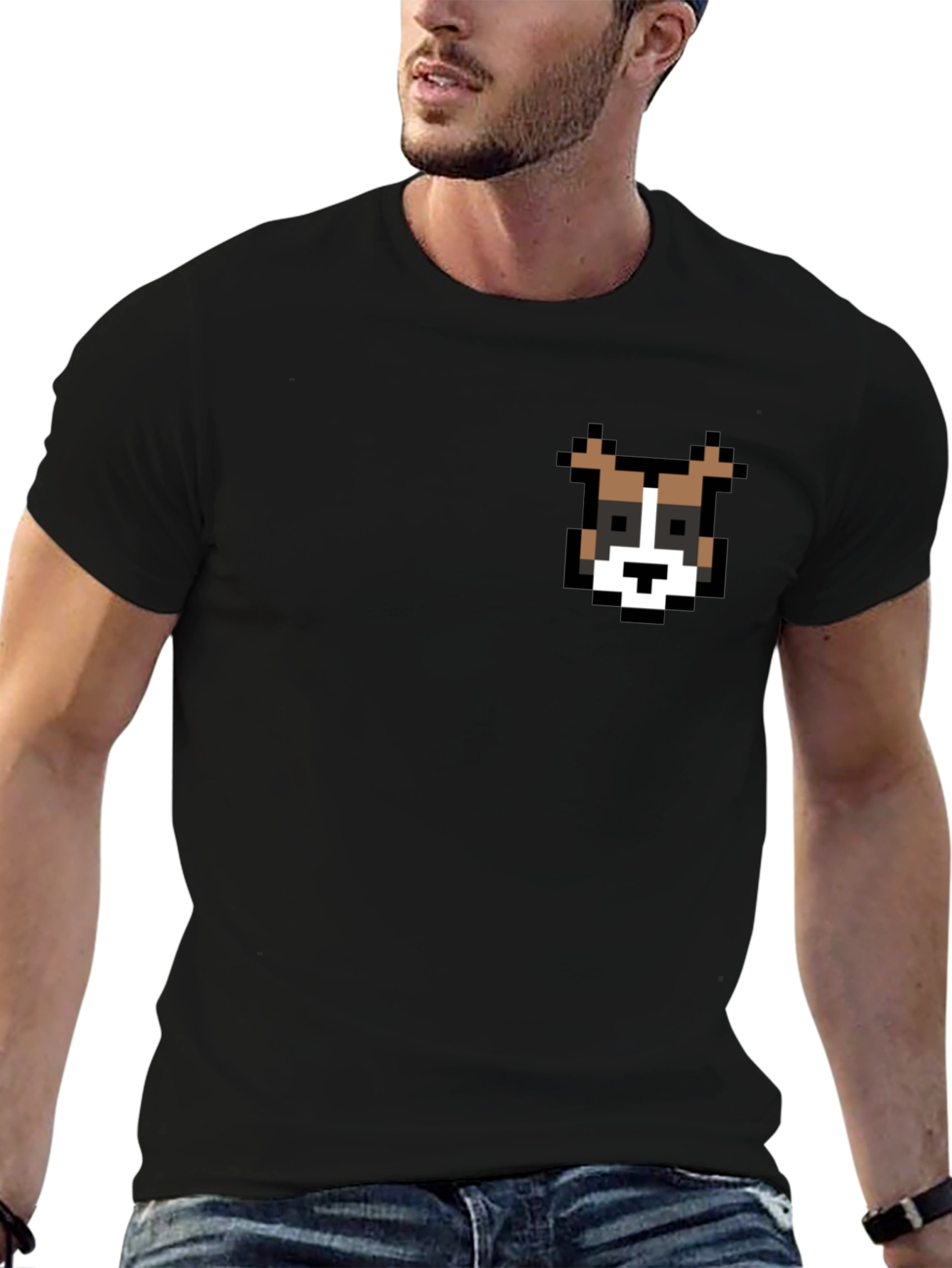 Pixelated Dog Graphic Black T-Shirt